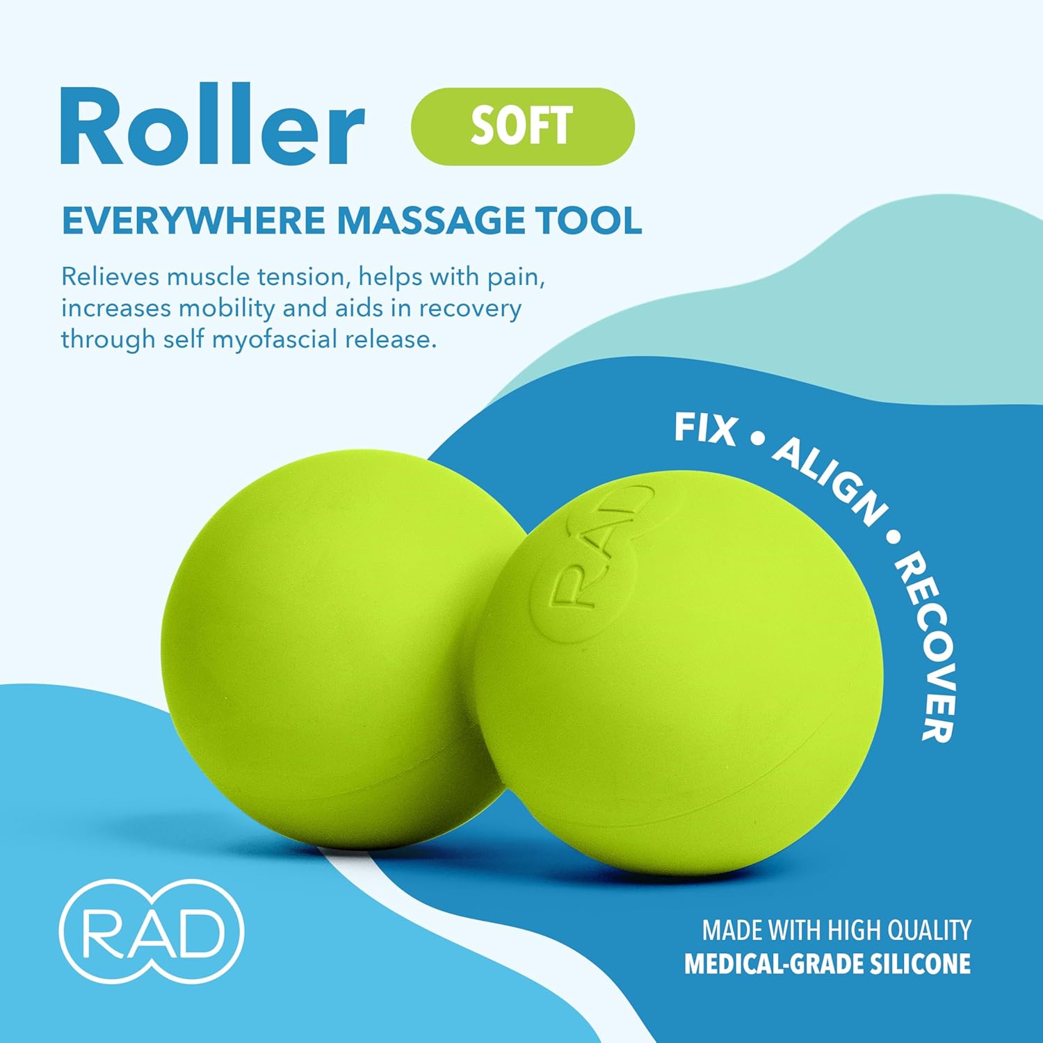 RAD Roller Soft Peanut Roller Ball Massager - Soft/Low Density Peanut Massage Ball - Myofascial Release for Back, Feet, Neck, Psoas - Suboccipital Release Device, Thoracic Spine Roller Balls