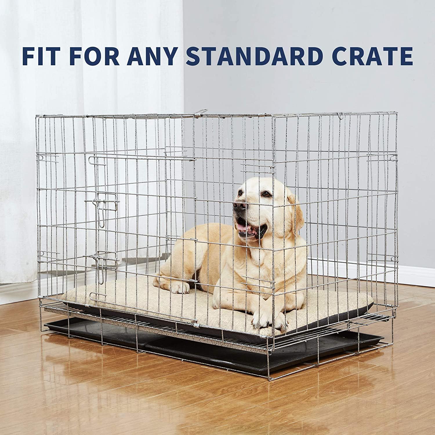 Panku Orthopedic Dog Beds for Median Dogs, Dog Pad for Crate with Durable Washable Waterproof Linen Removable Cover, Cream White
