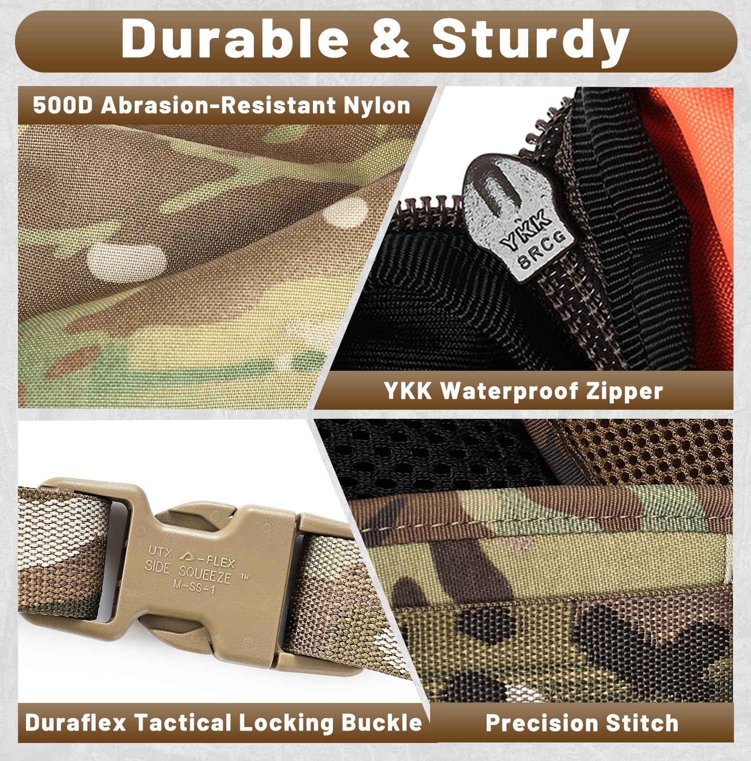 VOTAGOO Hunting Backpack Rucksack Trekkingrucksacke Wasserdichter Jagdrucksack Durchgehendem Reißverschluss und Regenschutz, Jagdtagesrucksack für Gewehr, Bogen und Pistole (CP)