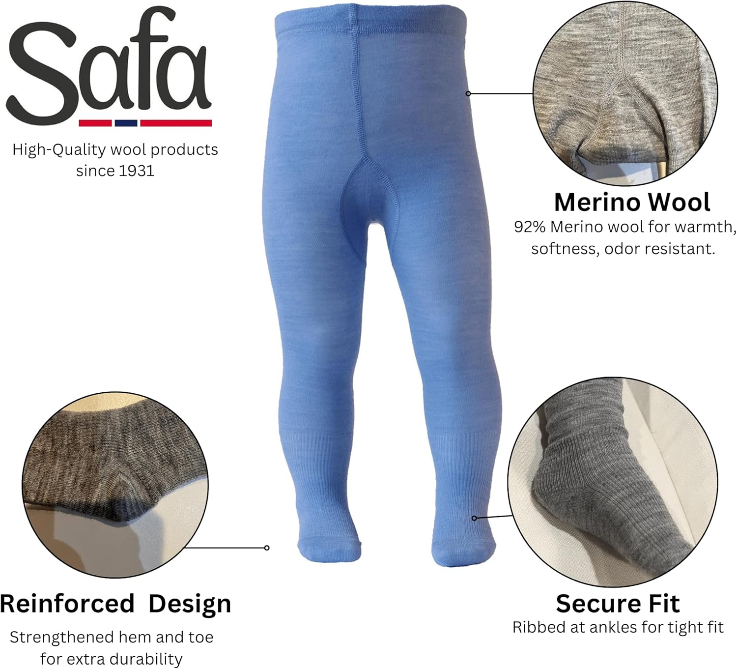 SAFA - Merino Wool Tights for Baby and Toddler, Closed Toe, Soft and Breathable - Image 4
