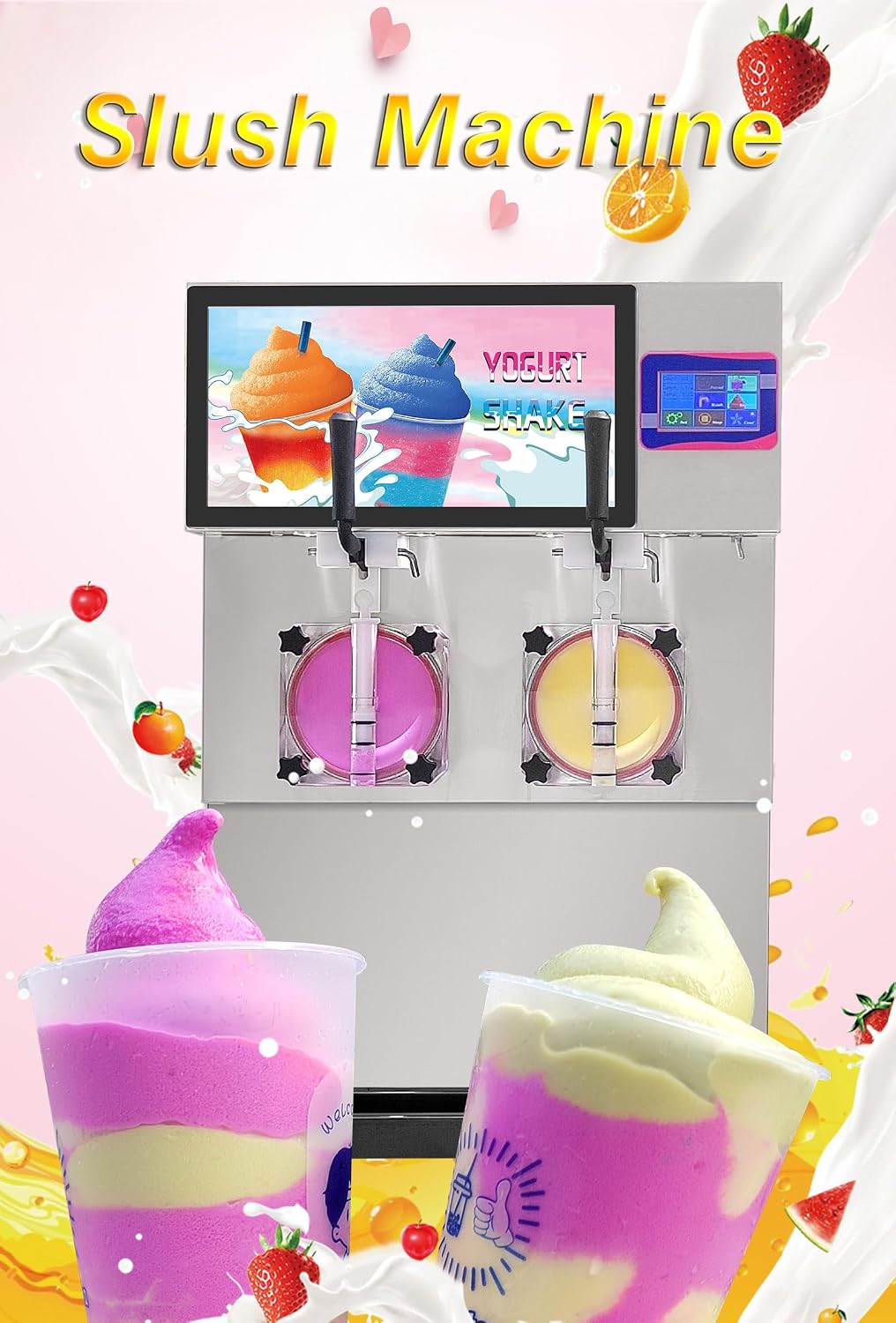 Commercial 2X10L Hopper Milkshake Machine/Ice Slush Machine/Margarita Frozen Drink Machine/Cooling Beverage Making Machine/Frozen Beverage Slushie Machine