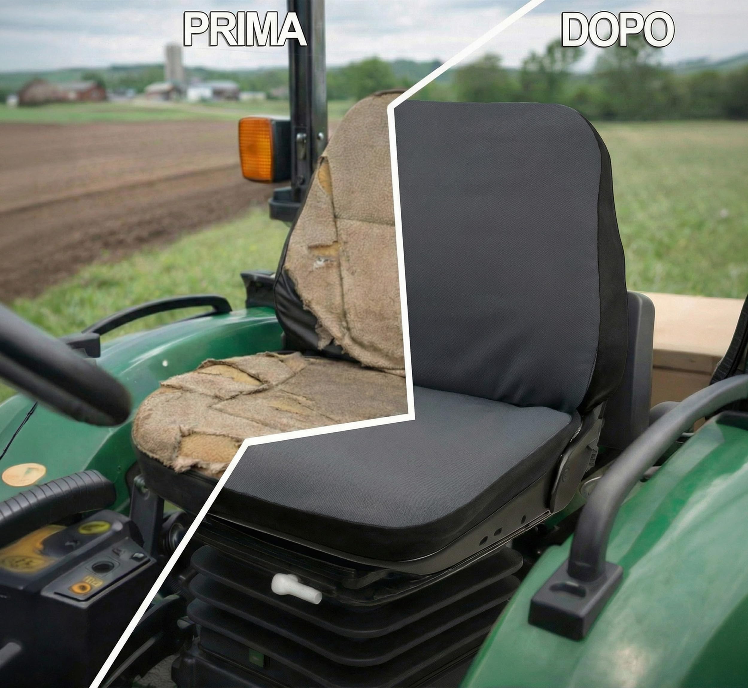 Auto Accessori Lupex - LS32 Funda de asiento de tractor universal – Asiento y respaldo de PU acolchado, costuras reforzadas, protección y comodidad para asientos agrícolas (tejido gris)