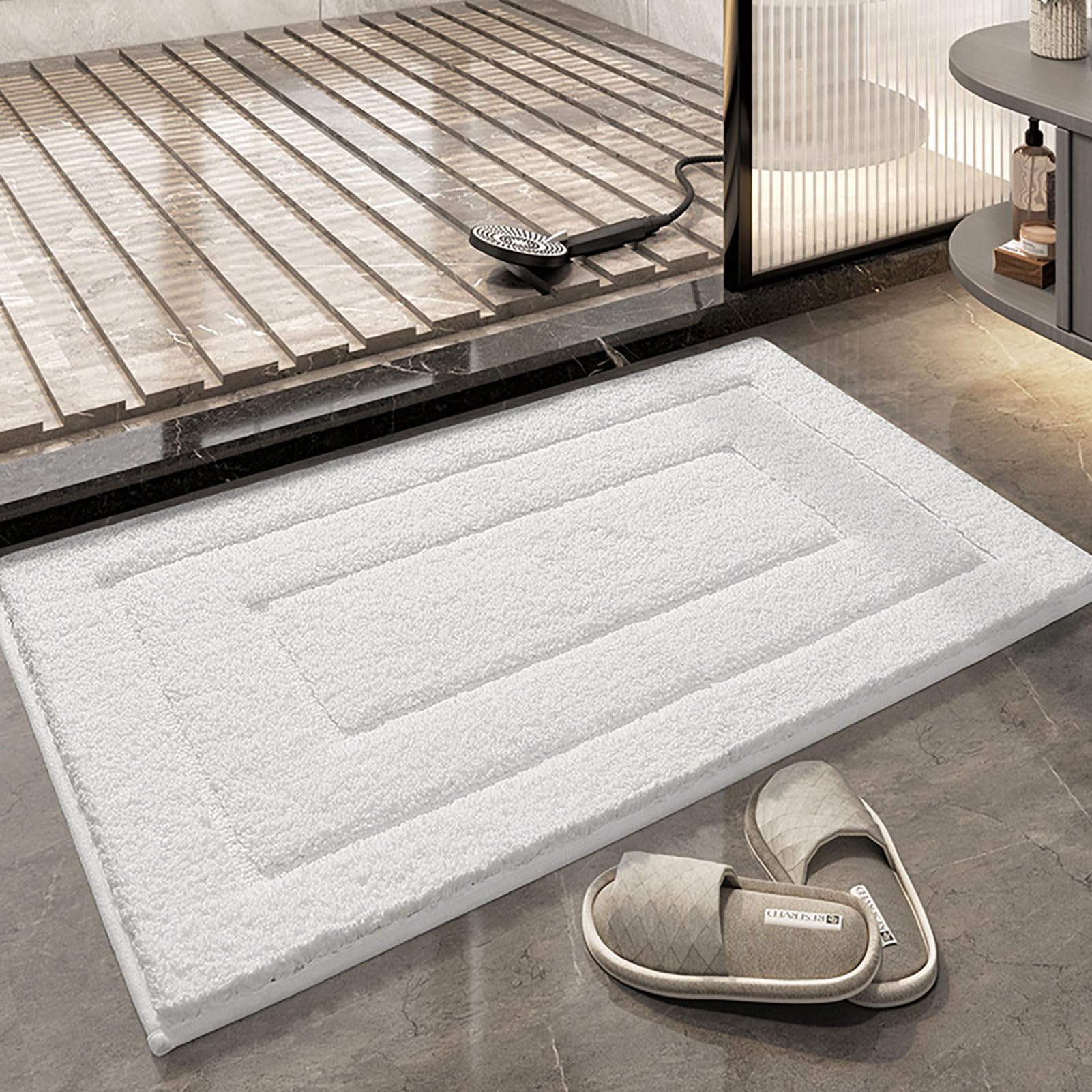 Badvorleger, Badezimmerteppich Waschbar rutschfest, Duschvorleger Schnelltrocknend, Badteppich Waschbar, Badematte Hochflor, Duschteppich Weich, für Dusche, Badewanne und Toilette