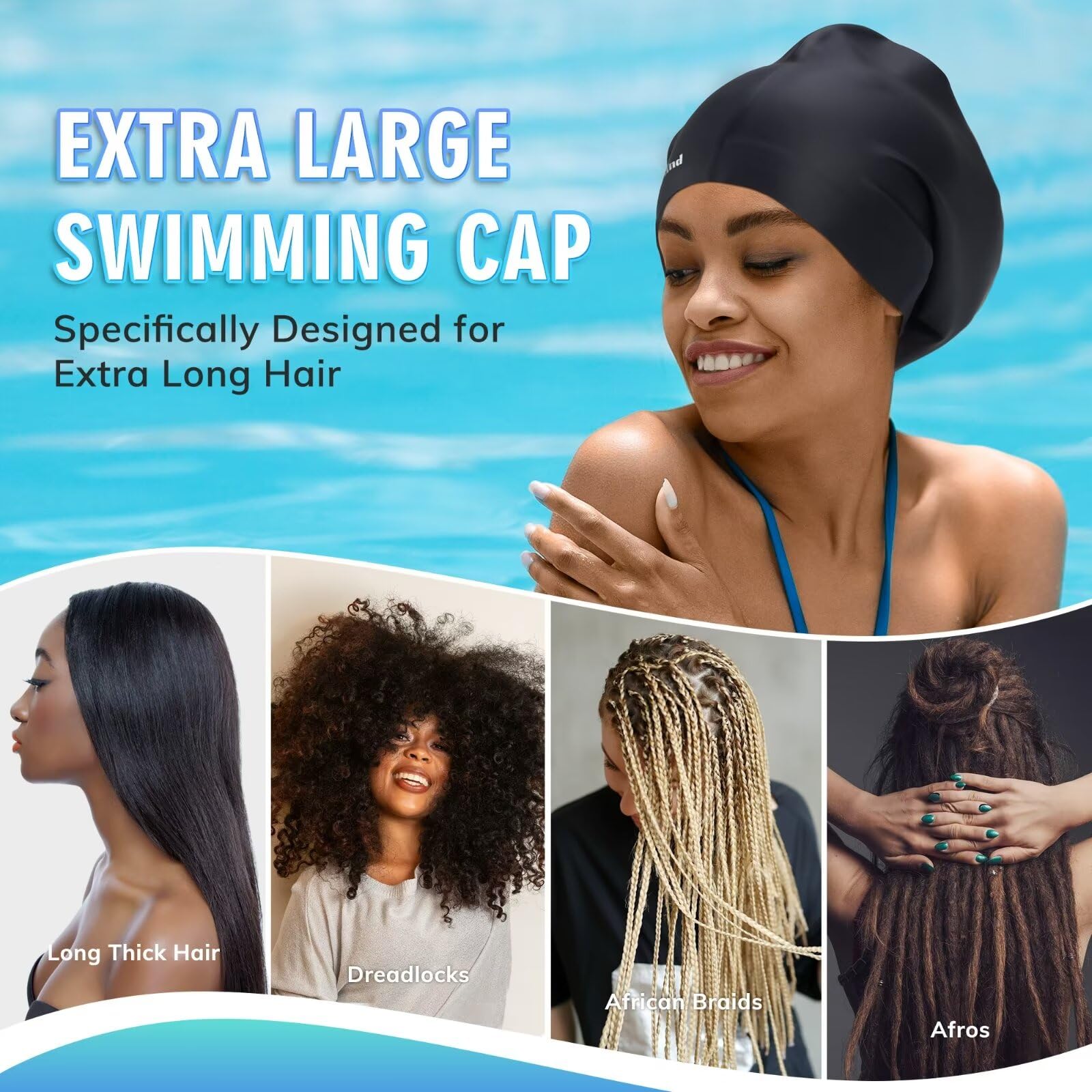 Swimming Cap Extra Large Swim Cap For Dreadlocks, Braids & Long Hair - NEW Improved Stretch Design Product For Dreadlocks - Foto 8