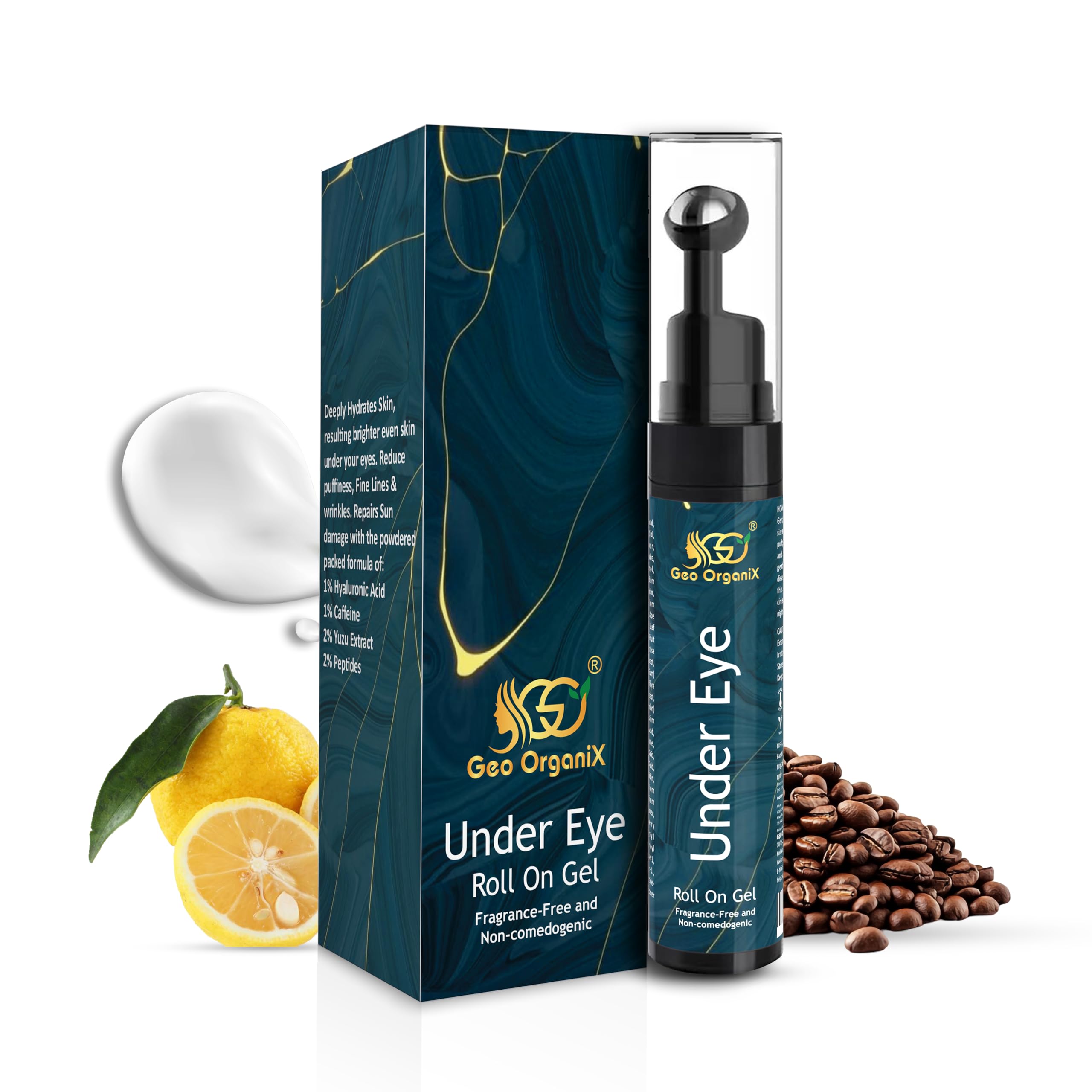 Geo OrganiX Under Eye Roll-On Gel | Fragrance-Free, Non-Comedogenic | Paraben, Sulphate & Mineral Oil Free | Soothes Puffiness & Dark Circles