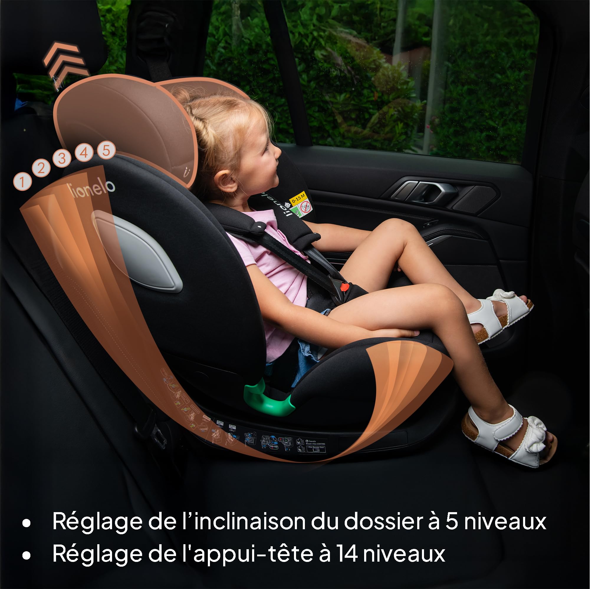 LIONELO Braam siege auto de 0 à 36 kg, jambe de force et Isofix ou ceintures de sécurité de voiture, rotation à 360 degrés face à la route ou dos à la route (Carbone Noir, BRAAM)