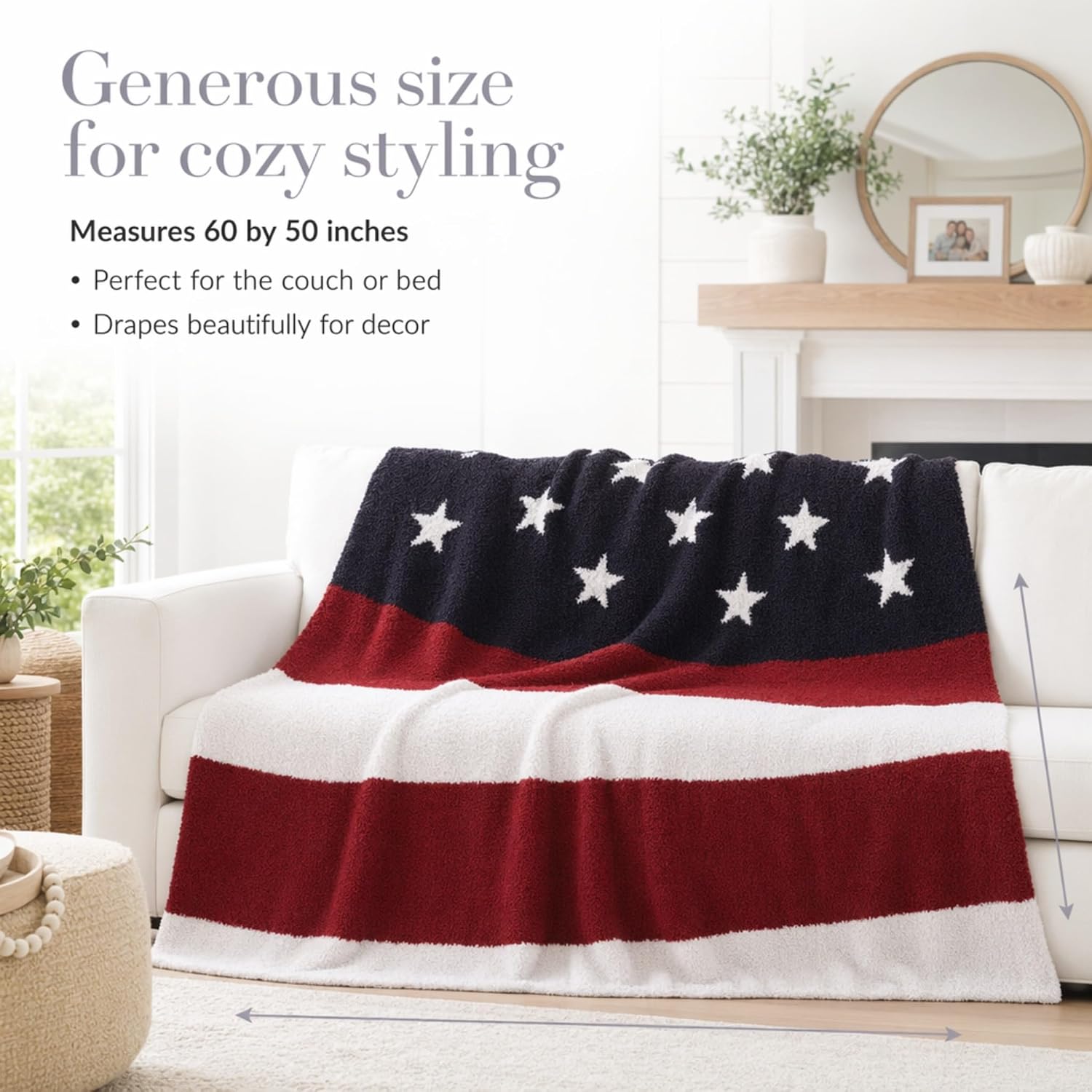 Mud Pie Red, White and Blue American Flag Chenille Blanket