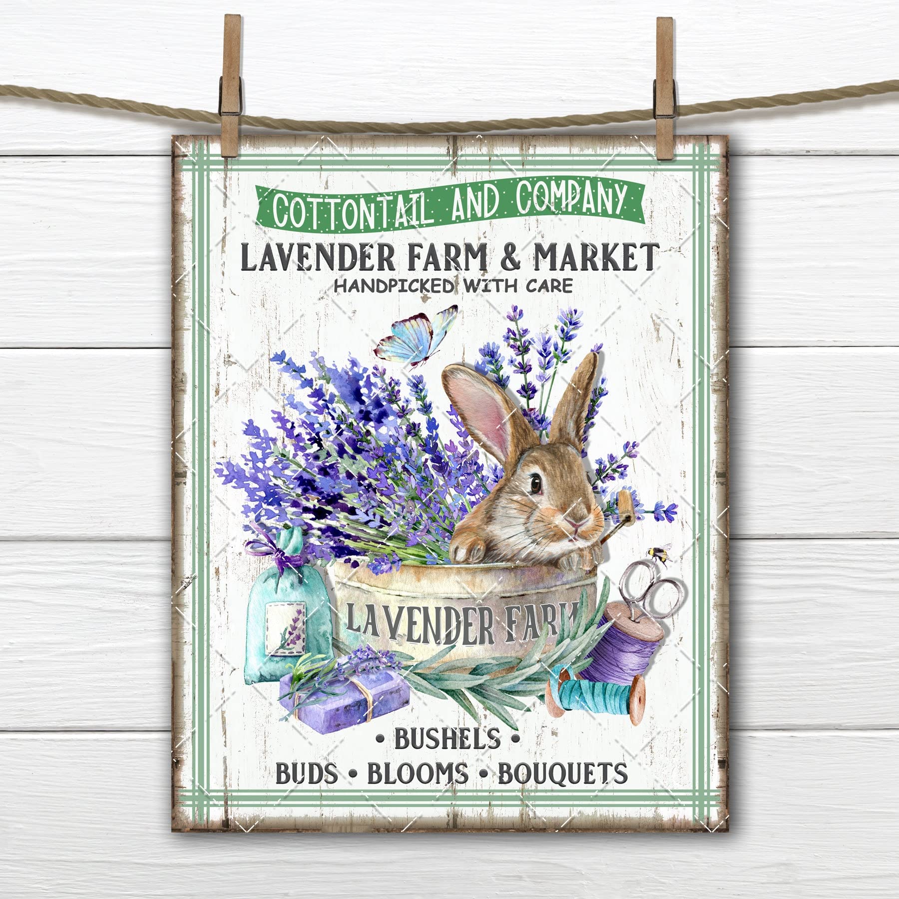 HOUVSSEN Farmhouse Lavender, Lavender Sign, Spring Bunny, Lavender Market, Tiered Tray Decor, Wreath Educational Art Posters Metal Tin Sign Courtyard Wall Decor Bathroom 6x8 Inch