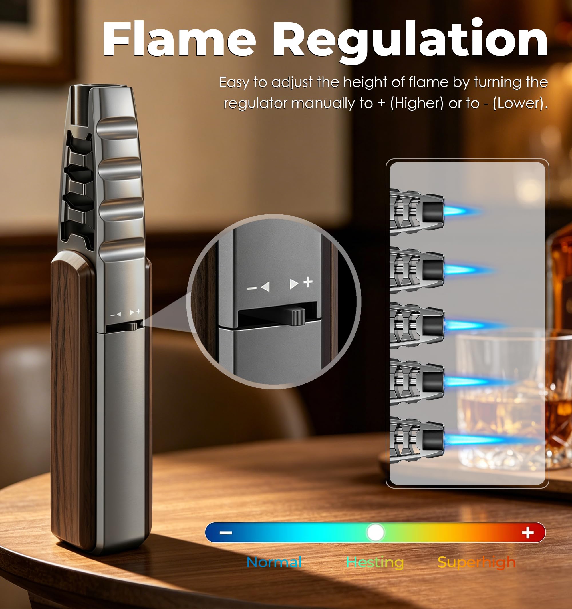 SAMNIU FireSaber - Encendedor solar de butano para cocina, con bloqueo de seguridad, recargable y se adapta a todos los tanques de gas, llama ajustable para postres, pudín de caramelo, parrilla
