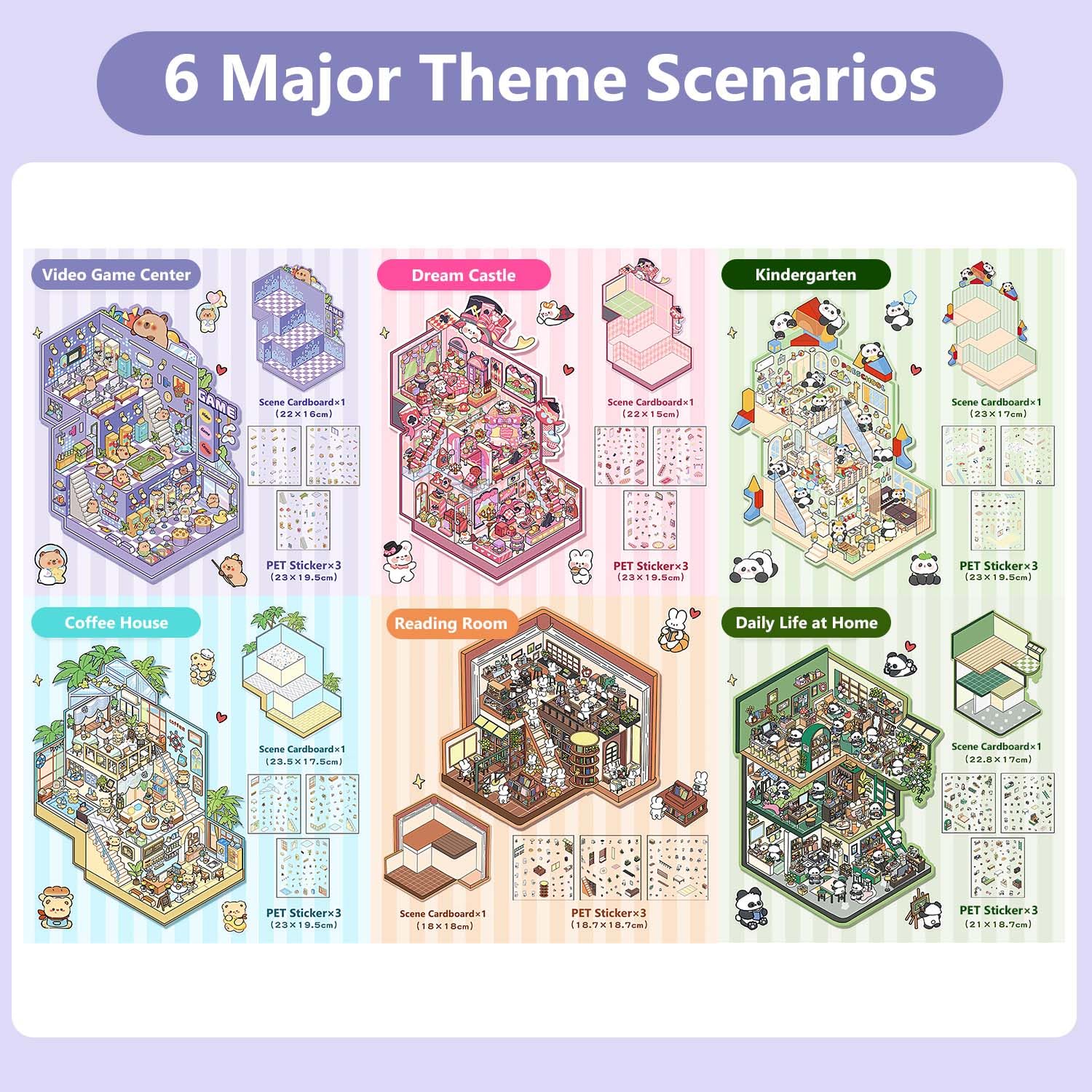 4 Set 3D House Scene Sticker Kits - DIY Game Center, Coffee Shop, Castle, Kindergarten For Crafts & Party Decor - View #5