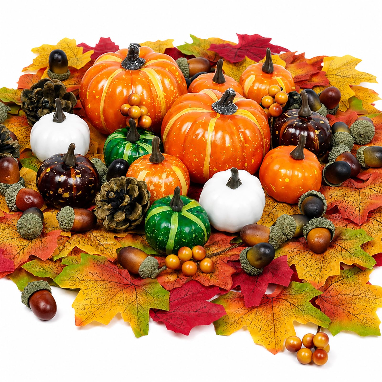 162pcs Artificial Plastic Pumpkins Autumn Decorations Home Fall Decor Set