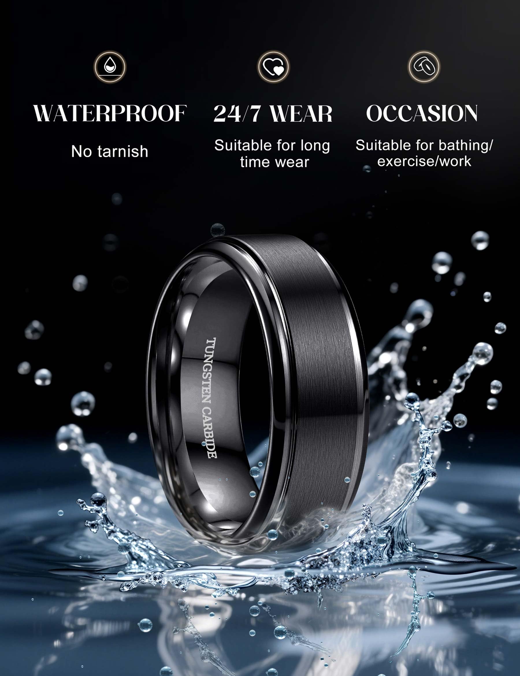 Jstyle Tungsten Wedding Rings for Men Women 8MM Mens Wedding Band Black/Silver/Gold Mens Rings, Matte Surface Polished Edge Engagement Promise Men Ring Jewelry Comfort Fit 6-14