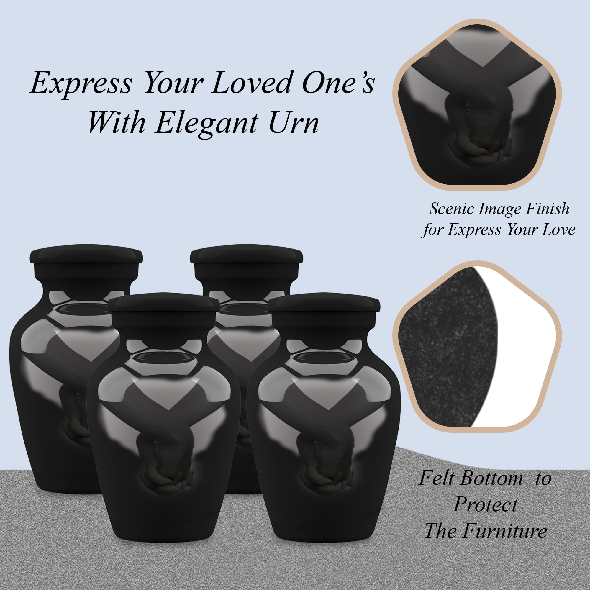 Forever URNS - Urna de recuerdo pequeña – Loving Hands Cantidad 4 – Urna de recuerdo para cenizas humanas con 1 caja de terciopelo, mini urna de recuerdo, urna de recuerdo asequible