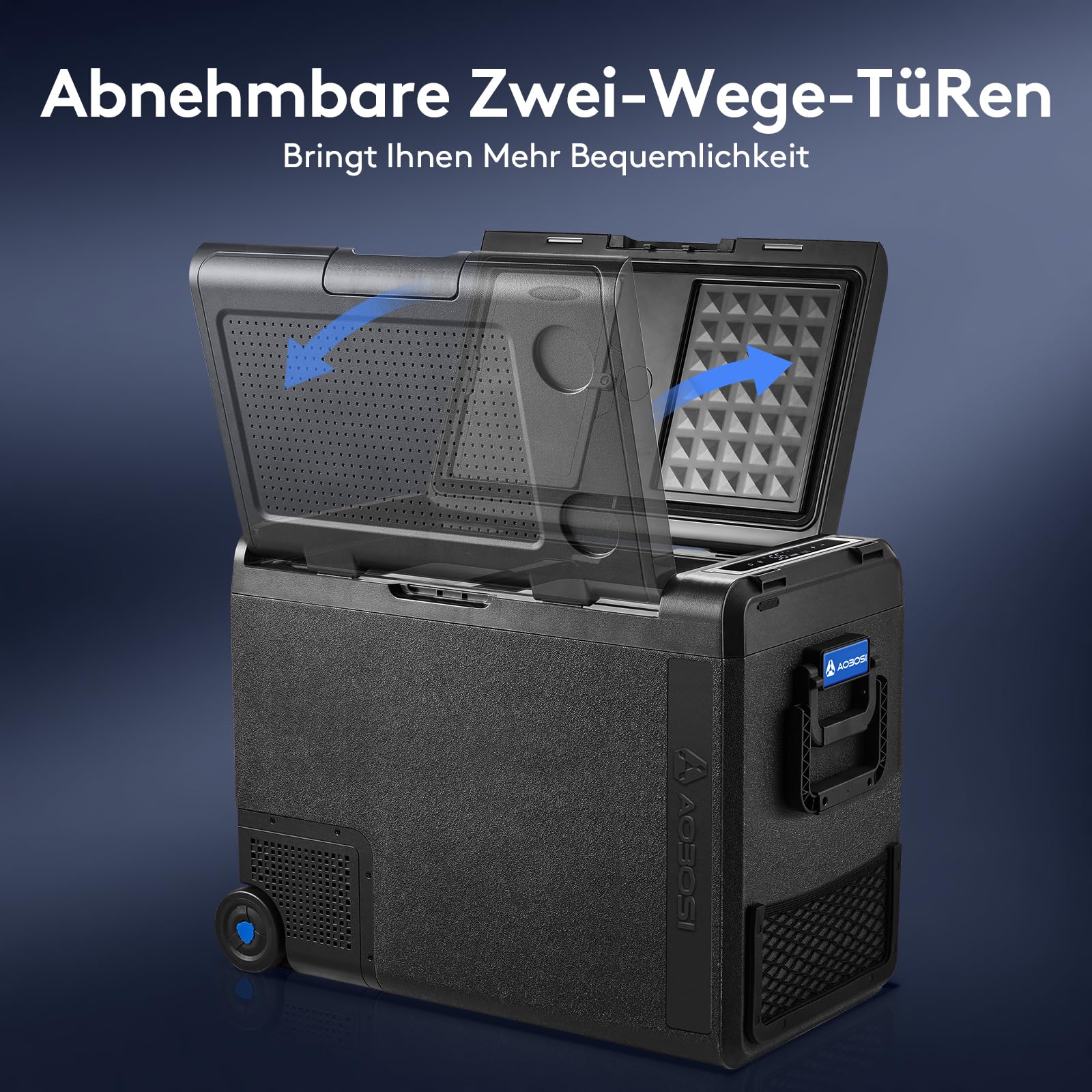 AAOBOSI 58L Kompressor Kühlbox mit App,-20°C bis +20°C, LED-Beleuchtung | 12/24V und 100-240V, -20°C bis 20°C, APP-Steuerung, LED-Beleuchtung, mit Rollen, für Auto, Camping, LKW, Boot und Reisen