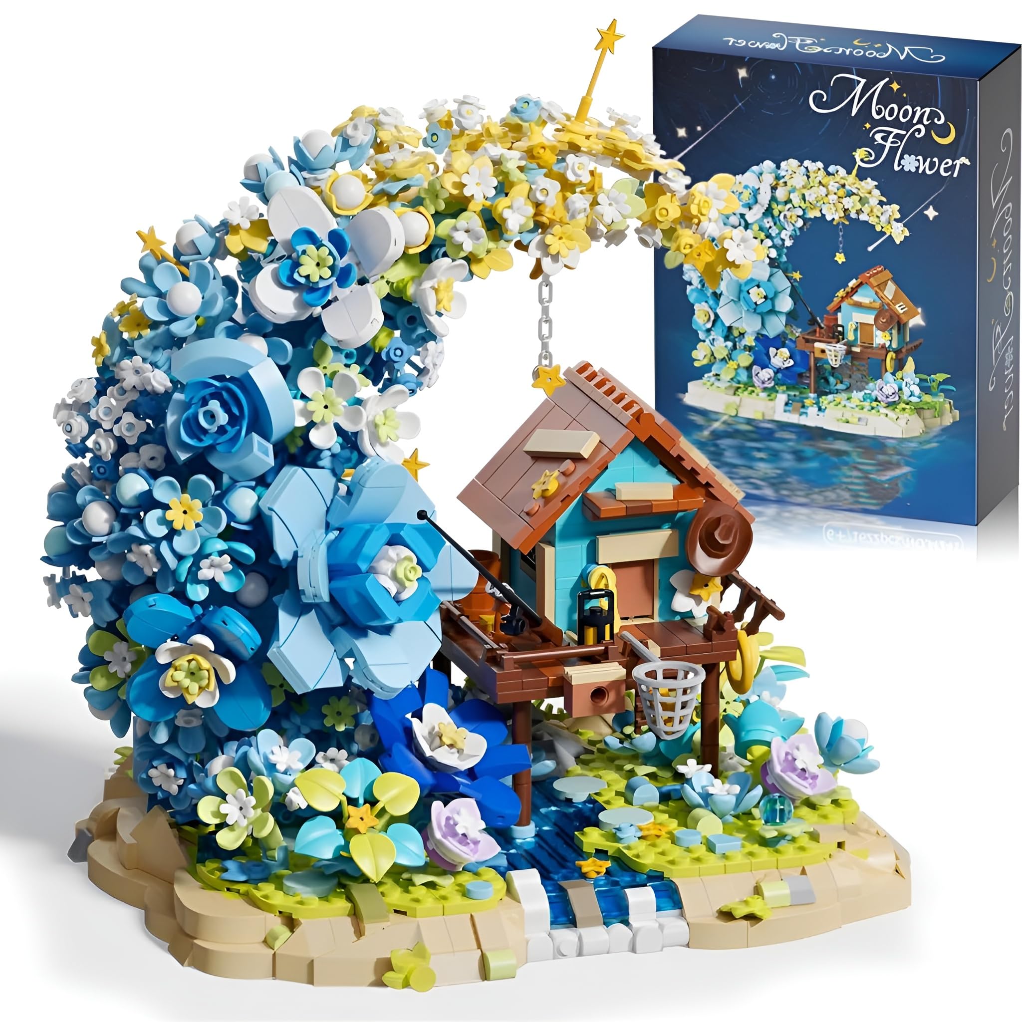 JUCYJULY Moon Flower Building Kit - 3D Magical Garden- Over 1622 PCS - Enchanting DIY Decor for Bedrooms, Living Rooms - Gift for Adults Treenagers (16+)