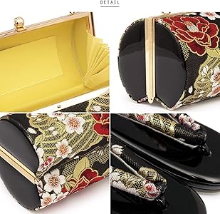 和装 草履バッグセット 振袖用 帯地 黒 椿 フリー w22-10 和装 草履