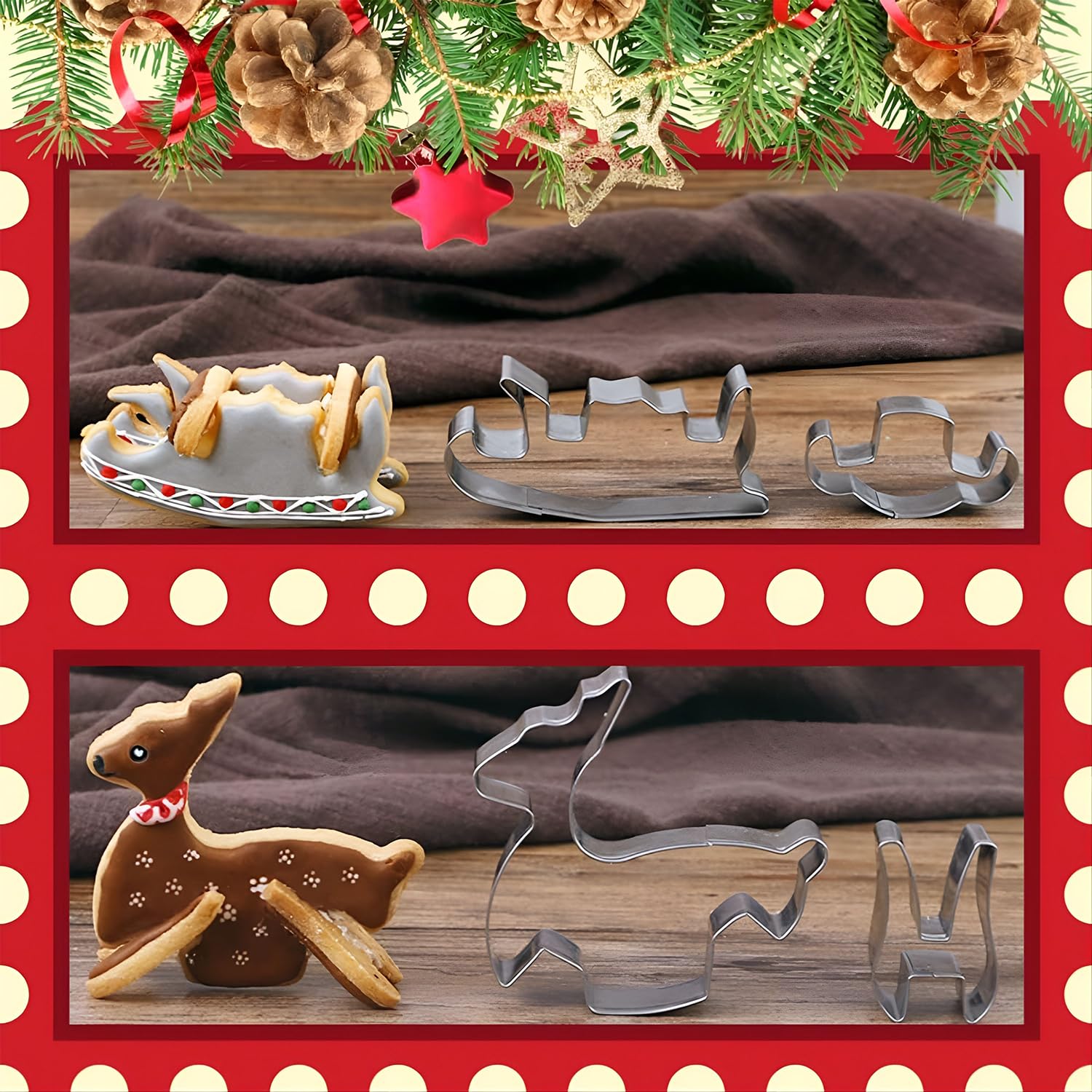 Cortadores Galletas Navideños Juego De Cortadores De Galletas Navideños En 3D, 8 Unidades De Cortadores De Fondant De Acero Inoxidable Con Forma De Estrella, árbol De Navidad | En Línea Mini Moldes