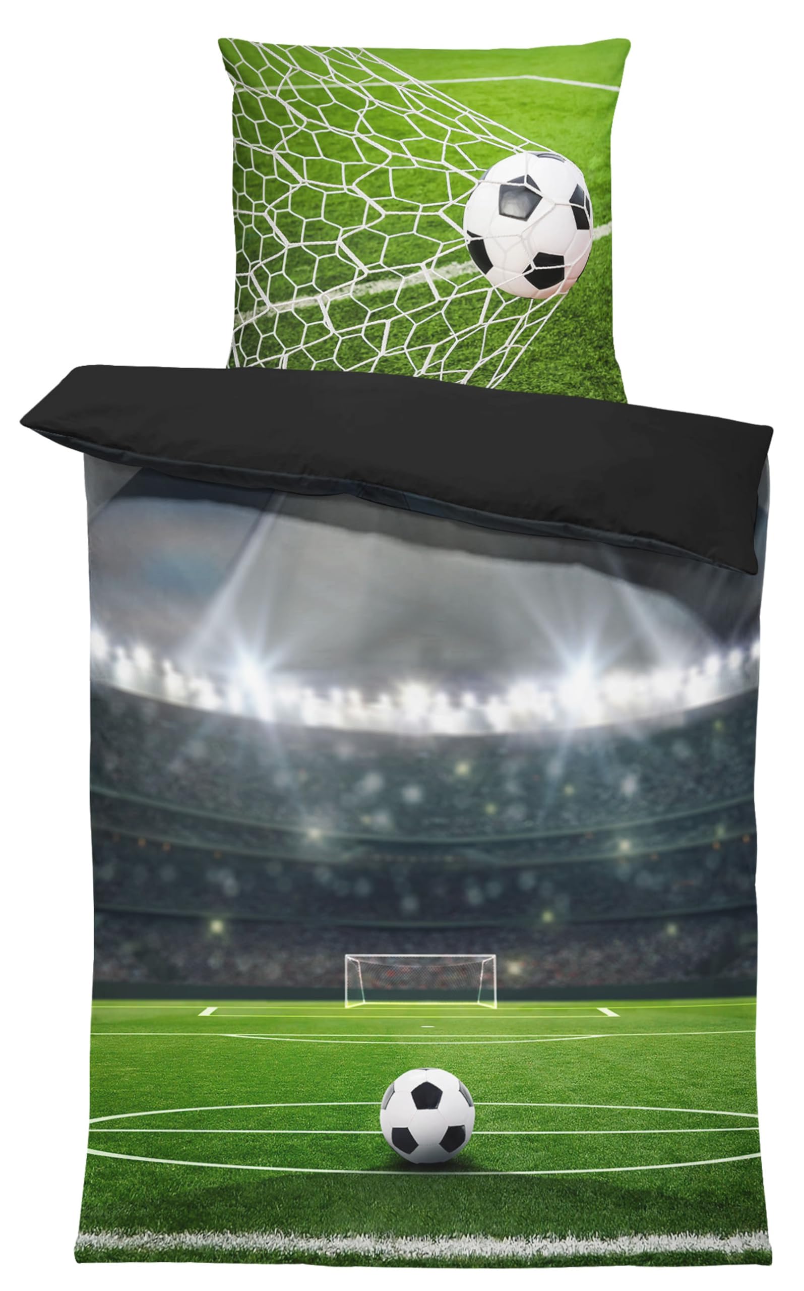 Bettwäsche 135x200 cm Mikrofaser Bettbezug Kinderbettwäsche Fotodruck modern weich und kuschelig knitterfrei für Sommer und Winter geeignet, Farbe:Fußball Stadion grün, Größe:2 teilig 135x200 cm