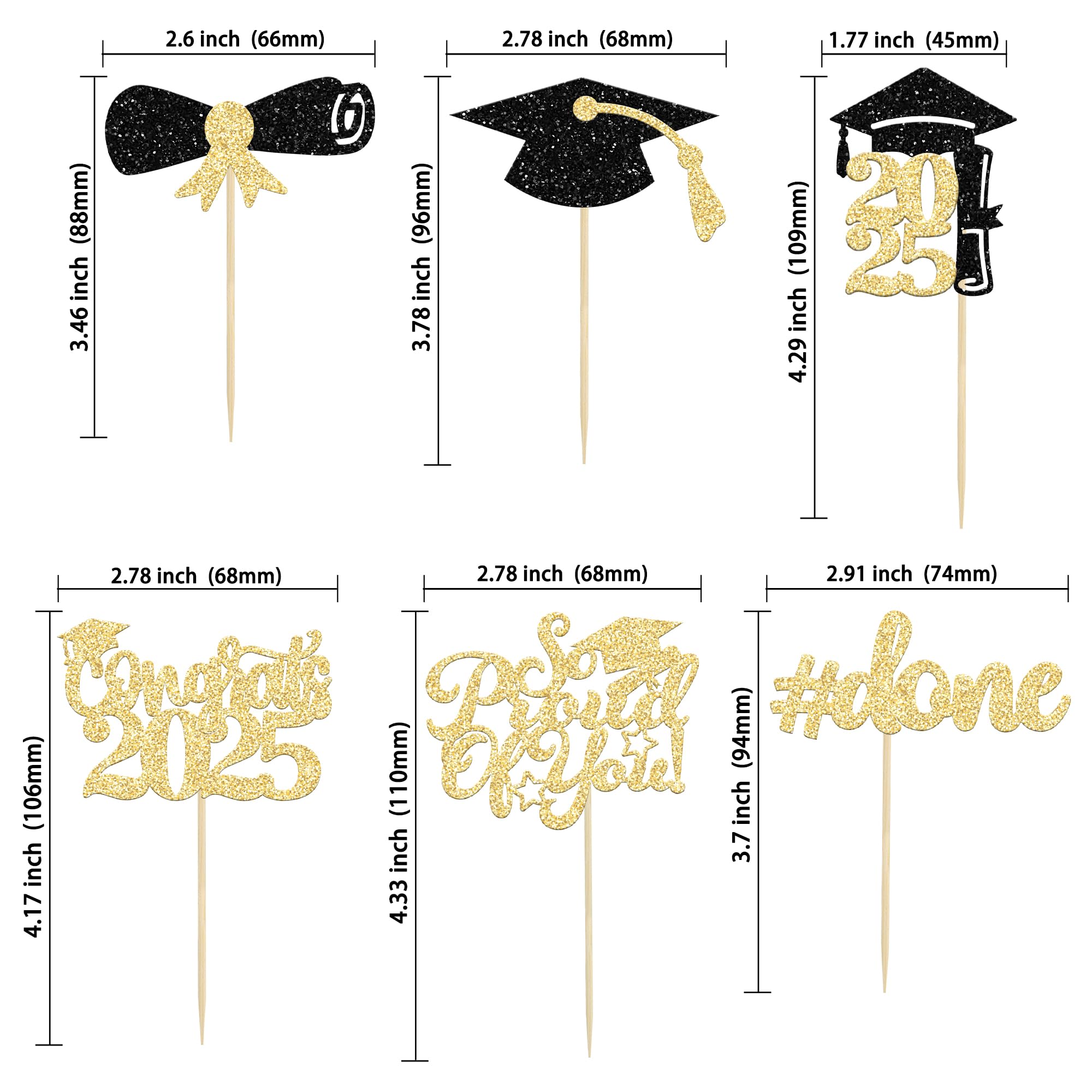 Gyufise 24Pcs Graduation Cupcake Toppers 2026 Gold Glitter Class of 2026 Cupcake Toppers Supplies So Proud of You Grad Cap Diploma Cupcake Picks for Graduation Party Decorations 2026 - Image 2