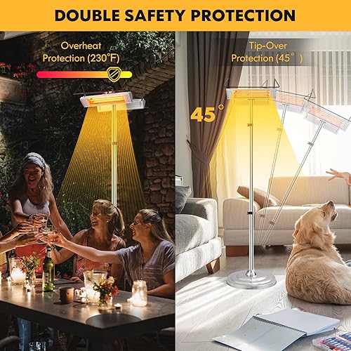 Miniatura 5 de Tangkula Calentador eléctrico de patio de 1500 W, calentamiento rápido, calentador infrarrojo de 270 pies cuadrados con 3 modos, interruptor de