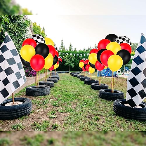 Miniatura 7 de Sumind Guirnalda de globos de 121 piezas para fiestas de cumpleaños de autos de carreras, decoración de fiesta de cumpleaños temática de autos de