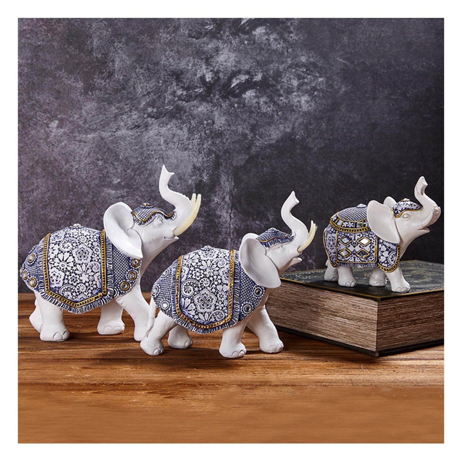 Decoración para el hogar Escultura Elefantes Decorativos Elefante Arte Estatua Decoración Figuras Decorativas(Elephant Set 3)