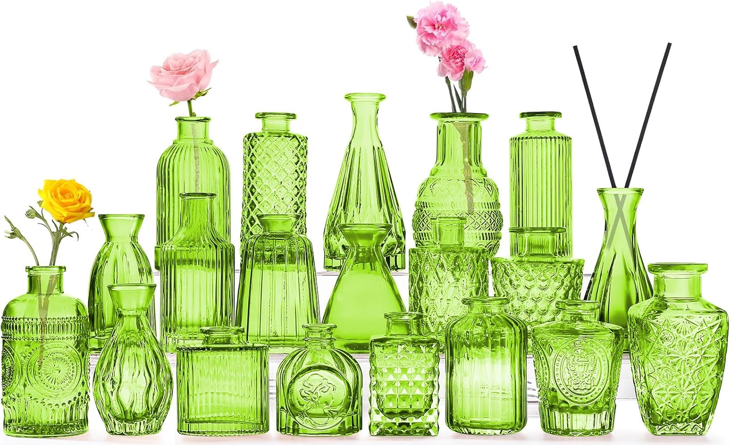 Green Glass Bud Vase Set,20Pcs Small Glass Vase for Flowers
