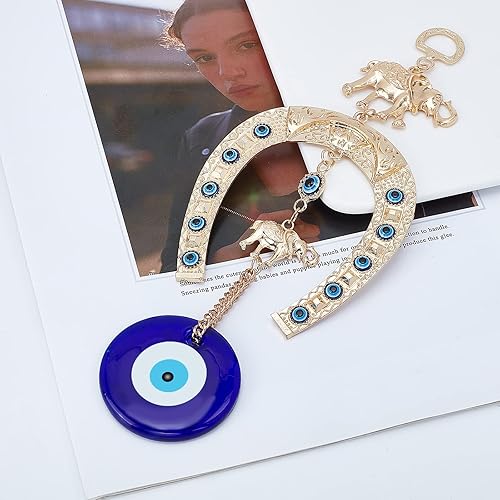 Miniatura 4 de WEBEEDY 2 adornos colgantes para automóvil de herradura de ojo turco con elefante, amuleto azul de ojo malvado, accesorios para espejo retrovisor,