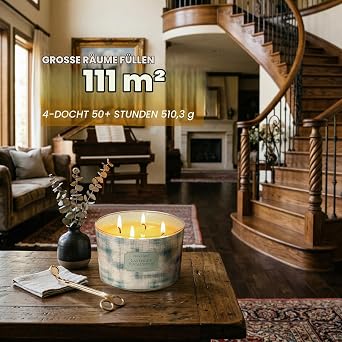 Home Lights Scented Candles in Glass 510 g Soy Candles 4-Wick Candle Jars Aromatherapy Smokeless 50 Hours Fully Burned Scented Candle Lavender Eucalyptus