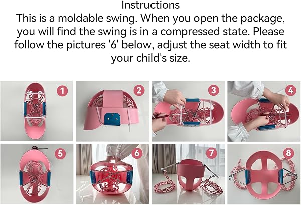KINSPORY Toddler Swing, 59" Heavy-Duty Coated Iron Chains Baby Swing, High Back Full Bucket Infant Swing Seat with Tree Straps for Indoor & Outdoor Backyard Swing Sets (Pink) - 3