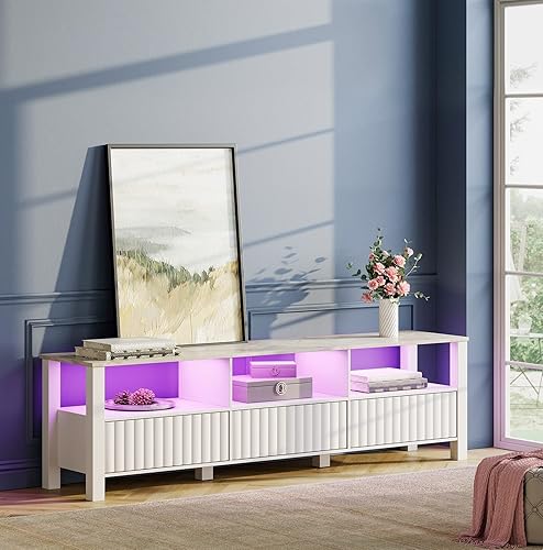 Soporte de TV con luz LED de 16 colores, moderno centro de entretenimiento para consola de TV de 75 pulgadas con gabinete de almacenamiento y