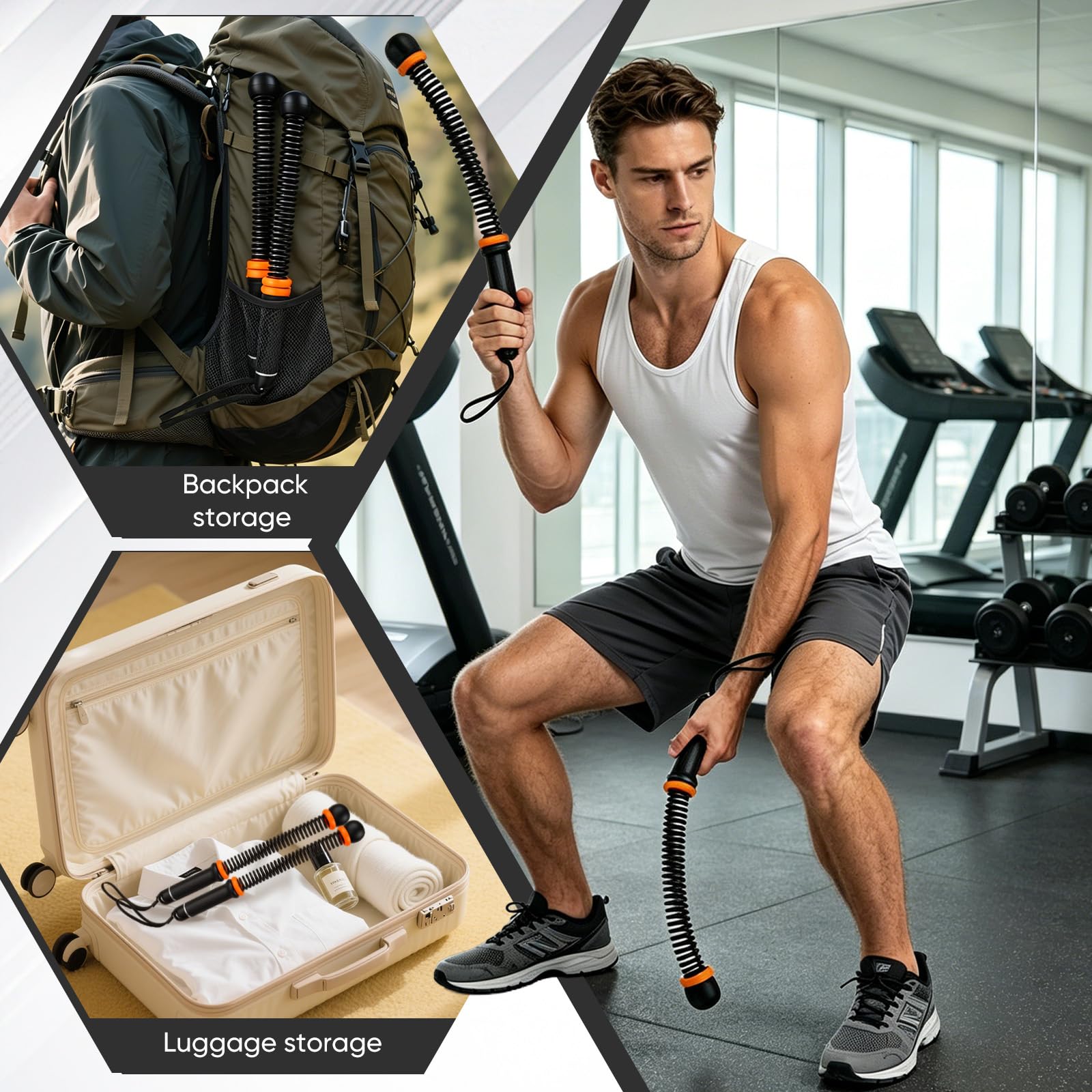 Gewichtetes Kampfseil, verstellbarer Gewichtsring, kabelloses Fitnessseil, hochfester Stahlkern, ergonomischer Softgummigriff, geräuscharmes Training zu Hause, Krafttraining & Ausdauer