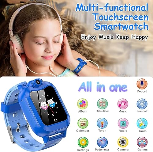 Miniatura 2 de ASIUR Reloj inteligente para niños, regalos de cumpleaños, juguetes para niños de 3 a 8 años, reloj inteligente con tarjeta SD de 8 GB (azul)