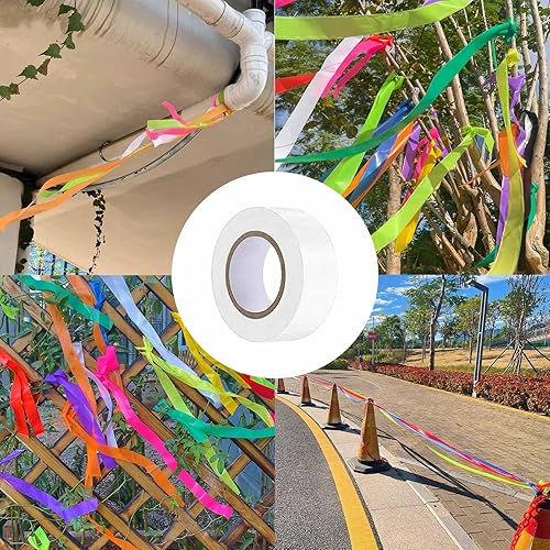 Miniatura 5 de Paquete de 6 cintas de señalización blanca, rollo de marcado de neón de cinta de plástico no adhesiva, 1 pulgada x 600 pies, cinta de marcado para