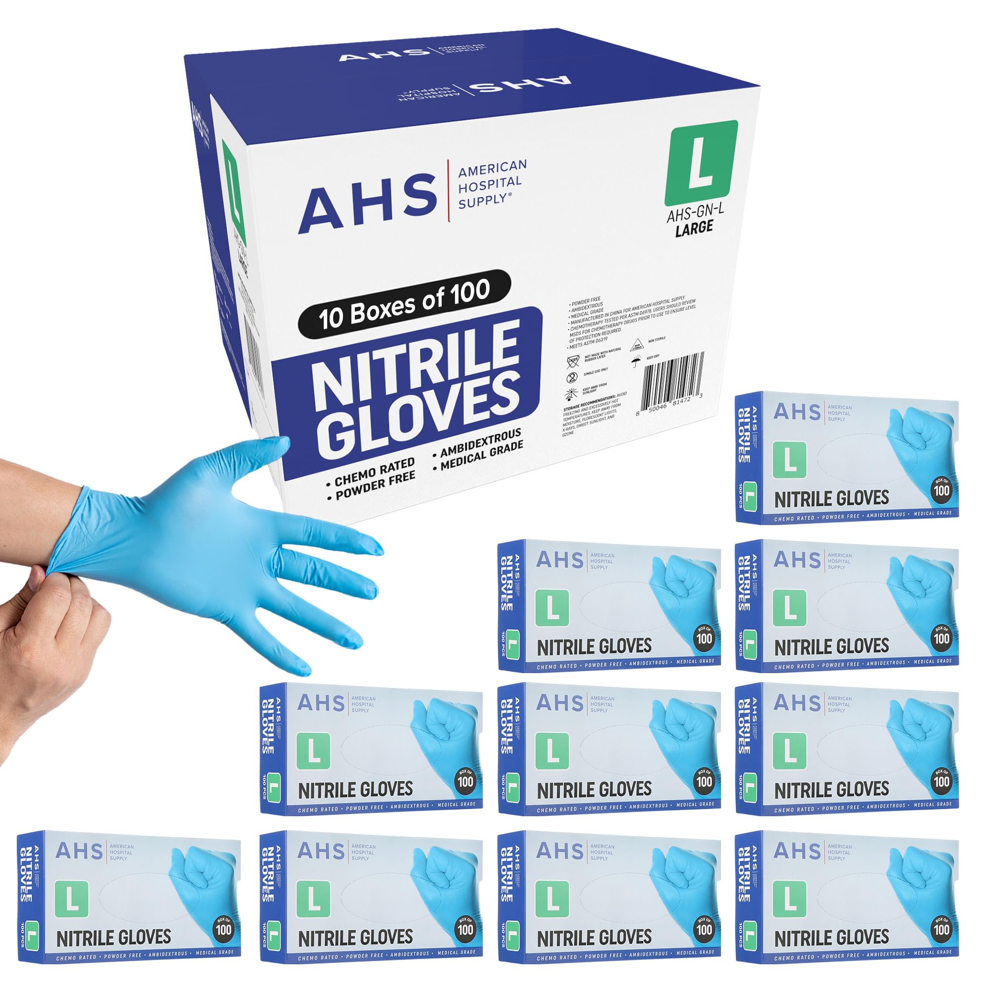 AMERICAN HOSPITAL SUPPLY Nitrile Gloves, Chemo-Rated Gloves Pack, Powder-Free, Medical-Grade, Examination Gloves
