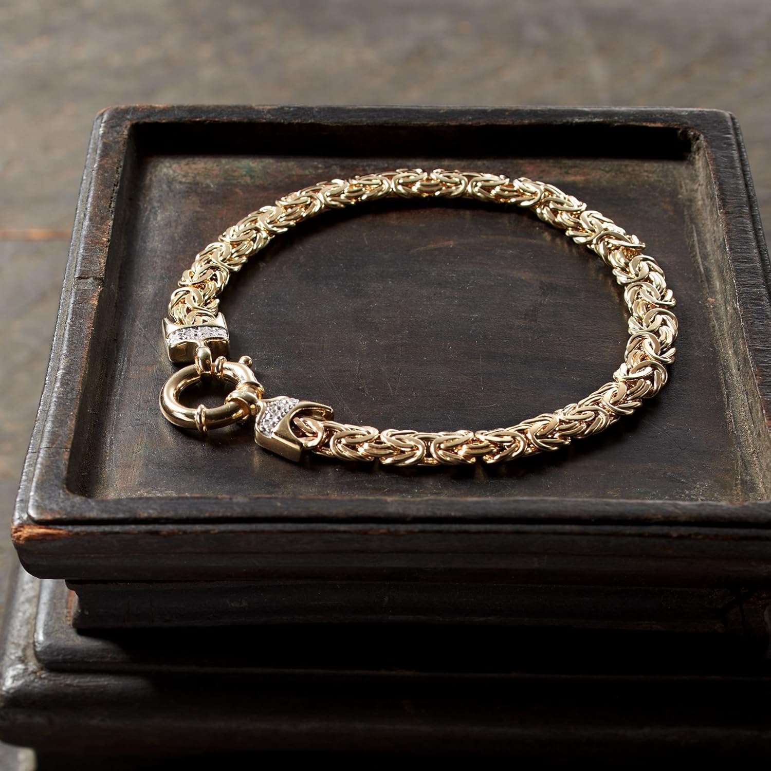 Ross-Simons 14kt Yellow Gold Byzantine Bracelet With Diamonds