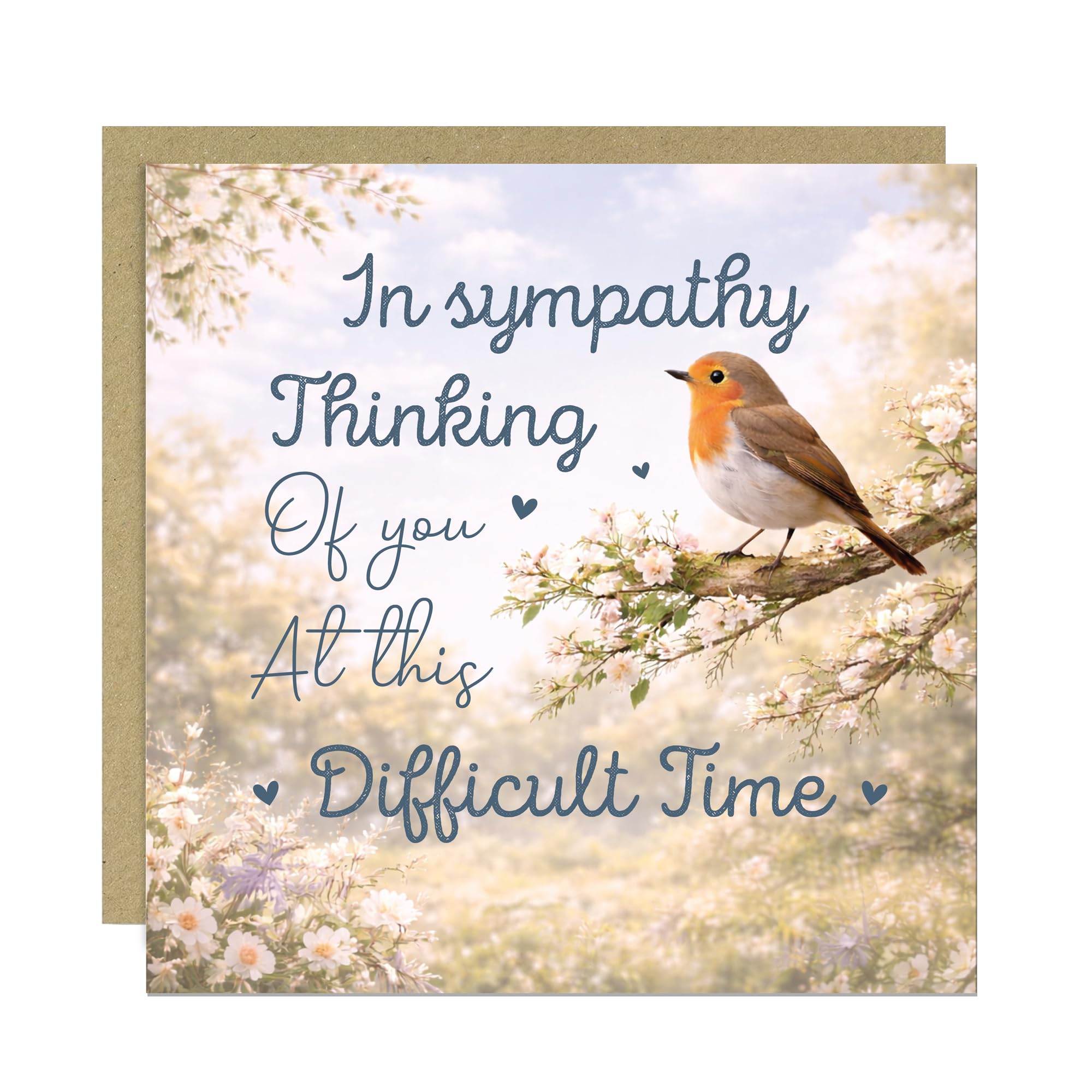 Sympathy Card, Loss Card, Thinking of You, In Sympathy, Sorry For Your Loss, Sending Love Card, Condolences Cards 145x145mm With Kraft Envelope (Design 3)