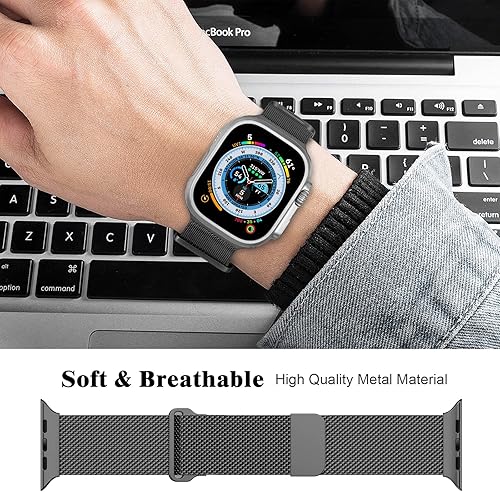 Miniatura 6 de Geoumy Bandas magnéticas de metal compatibles con Apple Watch Ultra de 1.929 in con funda, correa de repuesto de malla milanesa de acero inoxidable