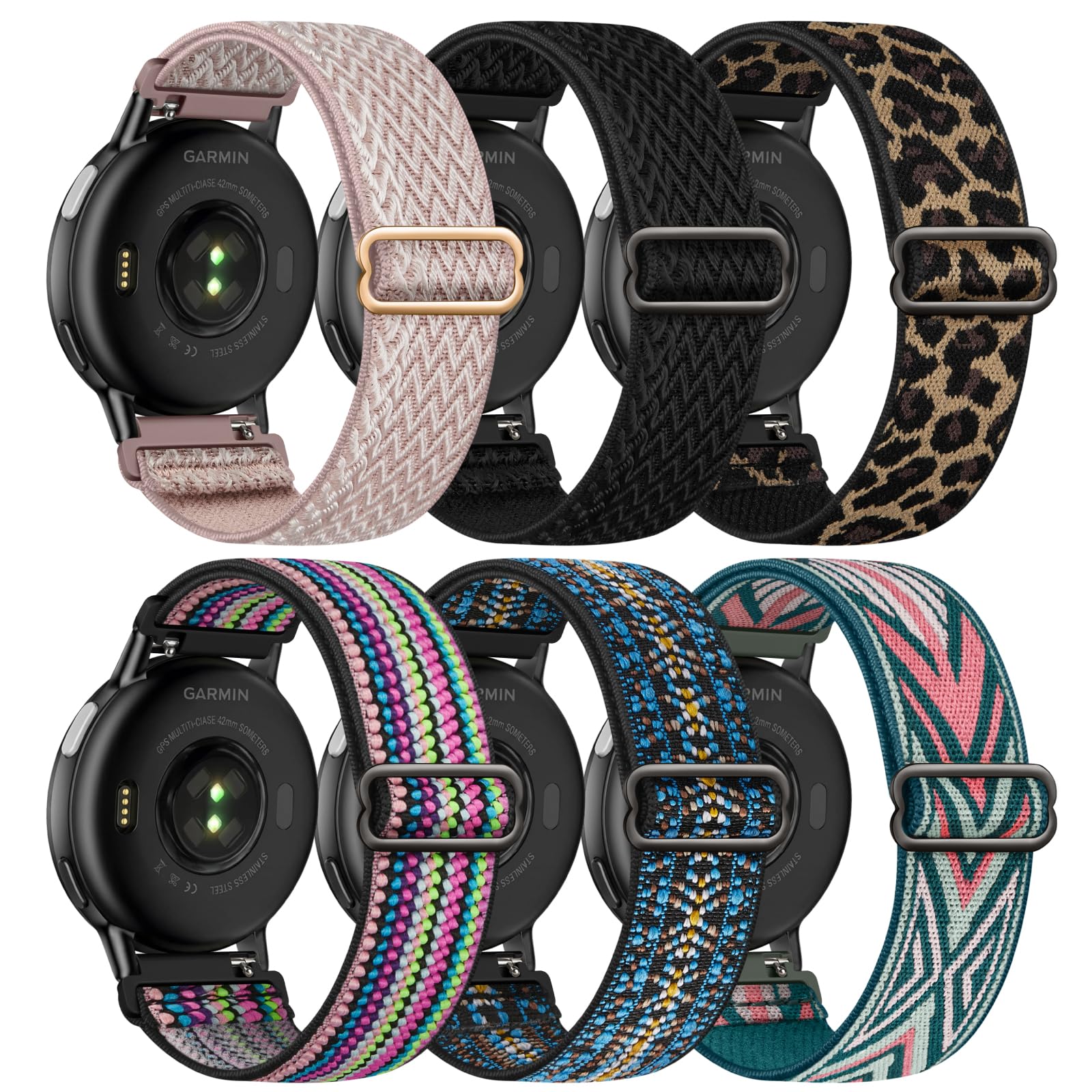 Butifacion 6 Pack 20mm Stretchy Watch Bands Compatible with Garmin Vivoactive 5/6/Forerunner 55/165, Nylon Elastic Fabric Adjustable Sport Straps Replacement Wristbands for Garmin Venu Sq 2 Women Men — view 13