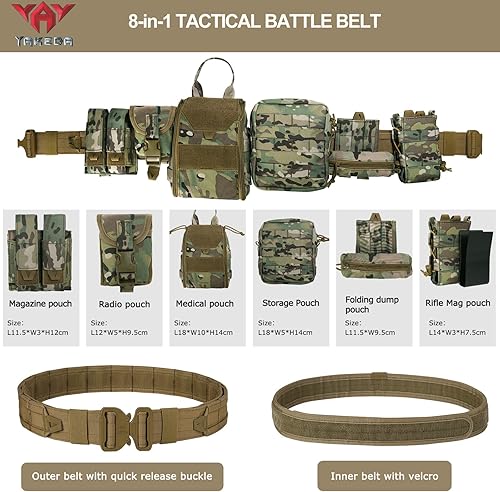Vista 15 de YAKEDA Molle - Cinturón de batalla con accesorios – Cinturón táctico de combate Airsoft resistente (8 piezas)