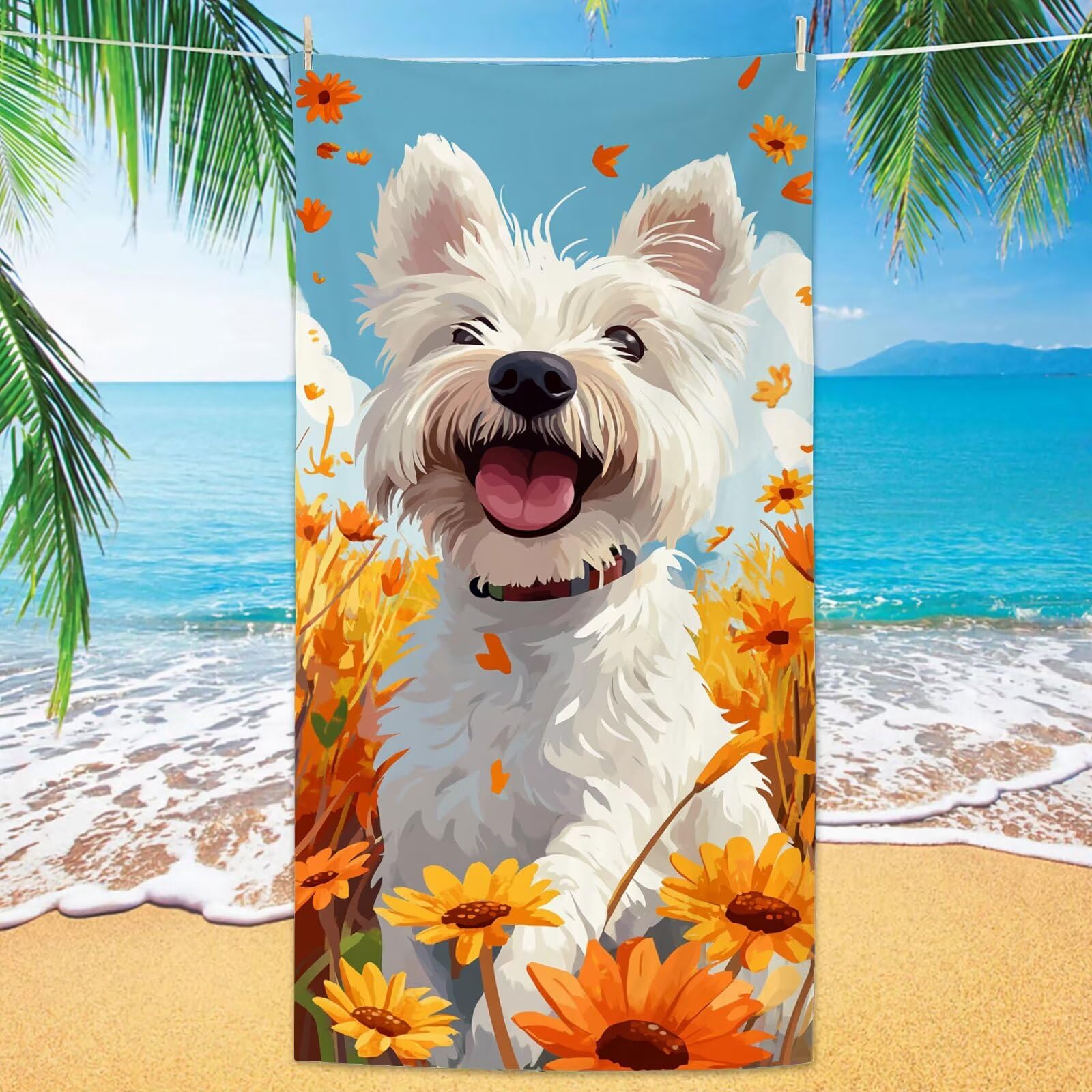 Toalla Playa XXL 100x200cm Perro，Toalla Microfibra 2 Pack Flor Secado Rápido y Antiarena，Absorbente，Ligera Fina y Compacta，Aplicable a Playa，Baño，Piscina，Gimnasio，Viajes，Sauna YJ-945