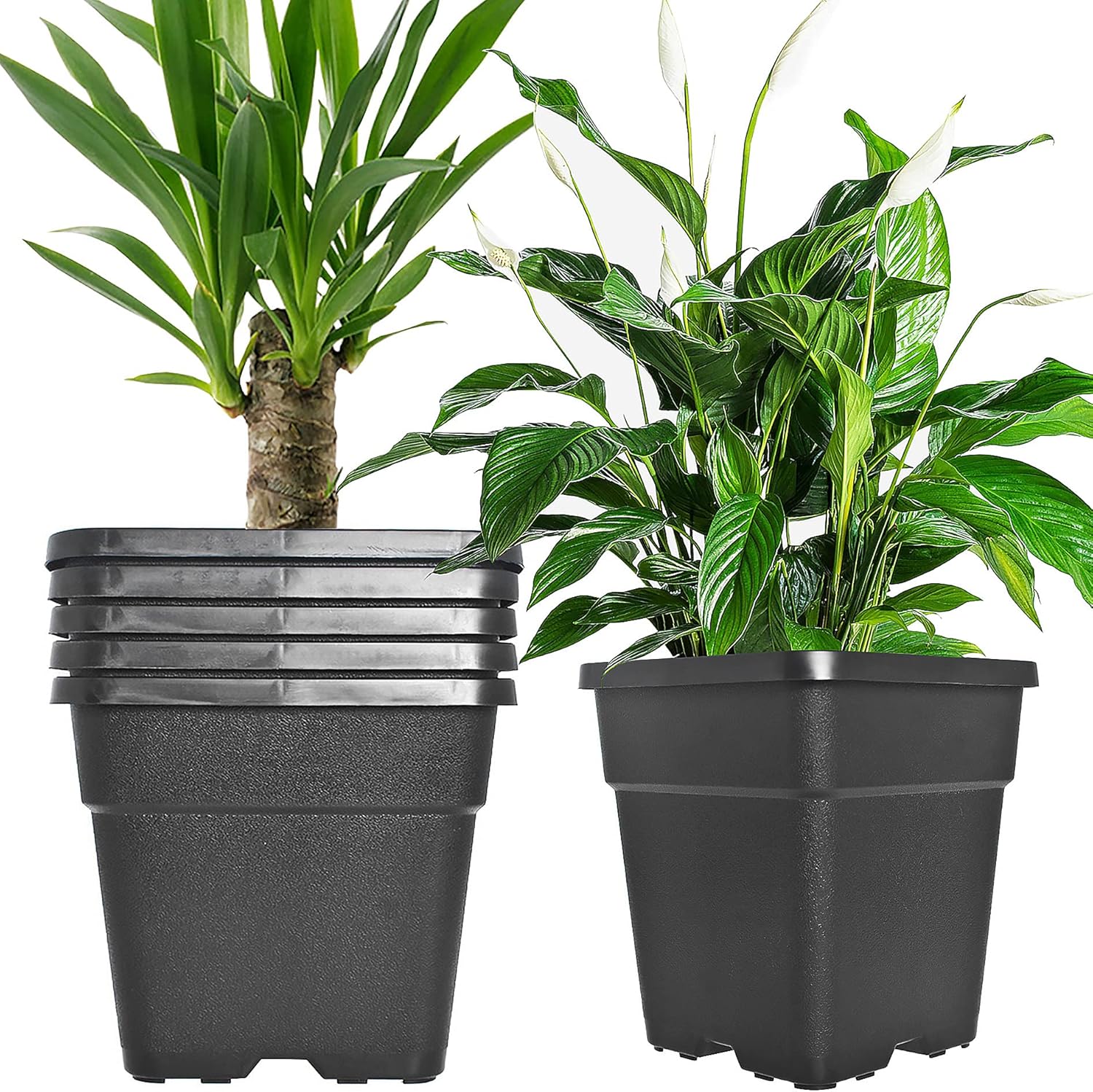 Square Planter Nursery Pots 9.77 Gallon Pots for Plants, Injection Molded Plastic Nursery Pots, Plant Container 9.77 Gal 5-Pack Square-14inch-5pcs Black