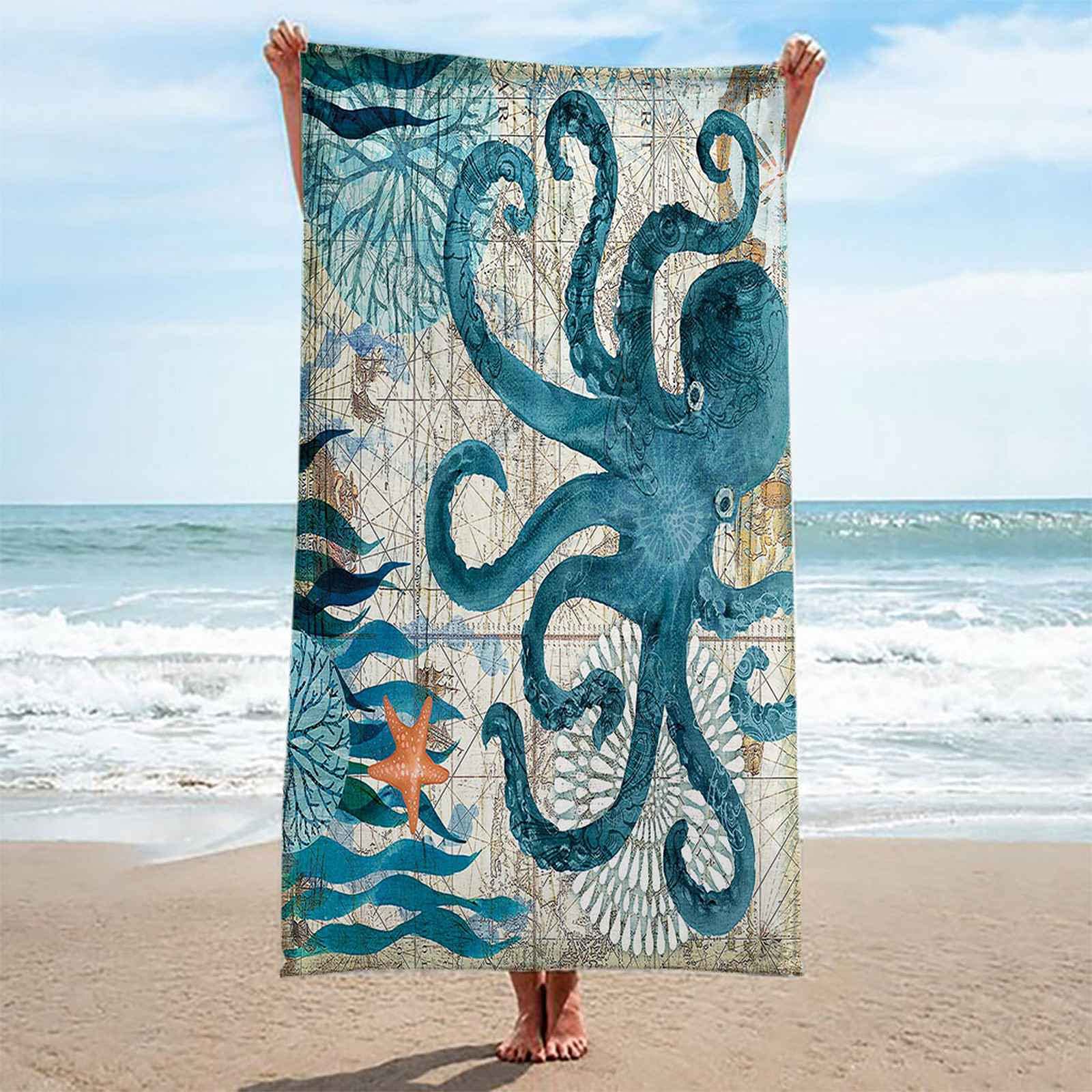 Serviette De Plage Microfibre Femme Homme Enfant, Drap De Plage XXL Serviette Plage Anti Sable à Séchage Rapide Grande Serviette Plage 90x180 Paysage, Pour Bain, Piscine, Camping Bleu