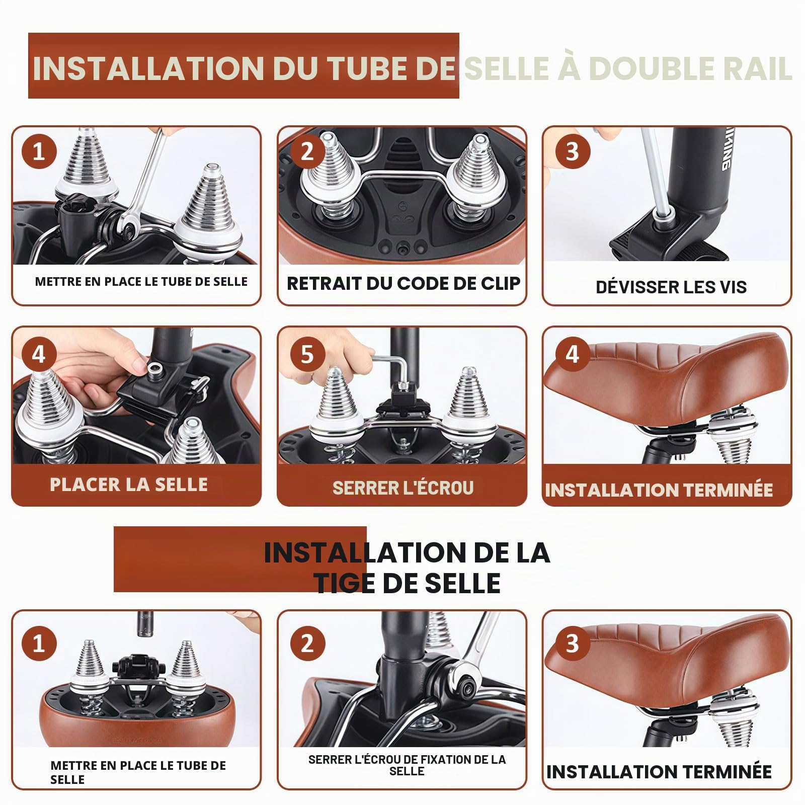 Selle de vélo confortable, ergonomique, pour homme et femme, large selle confortable, étanche, absorbant les chocs pour vélo de ville, VTT, vélo d'appartement