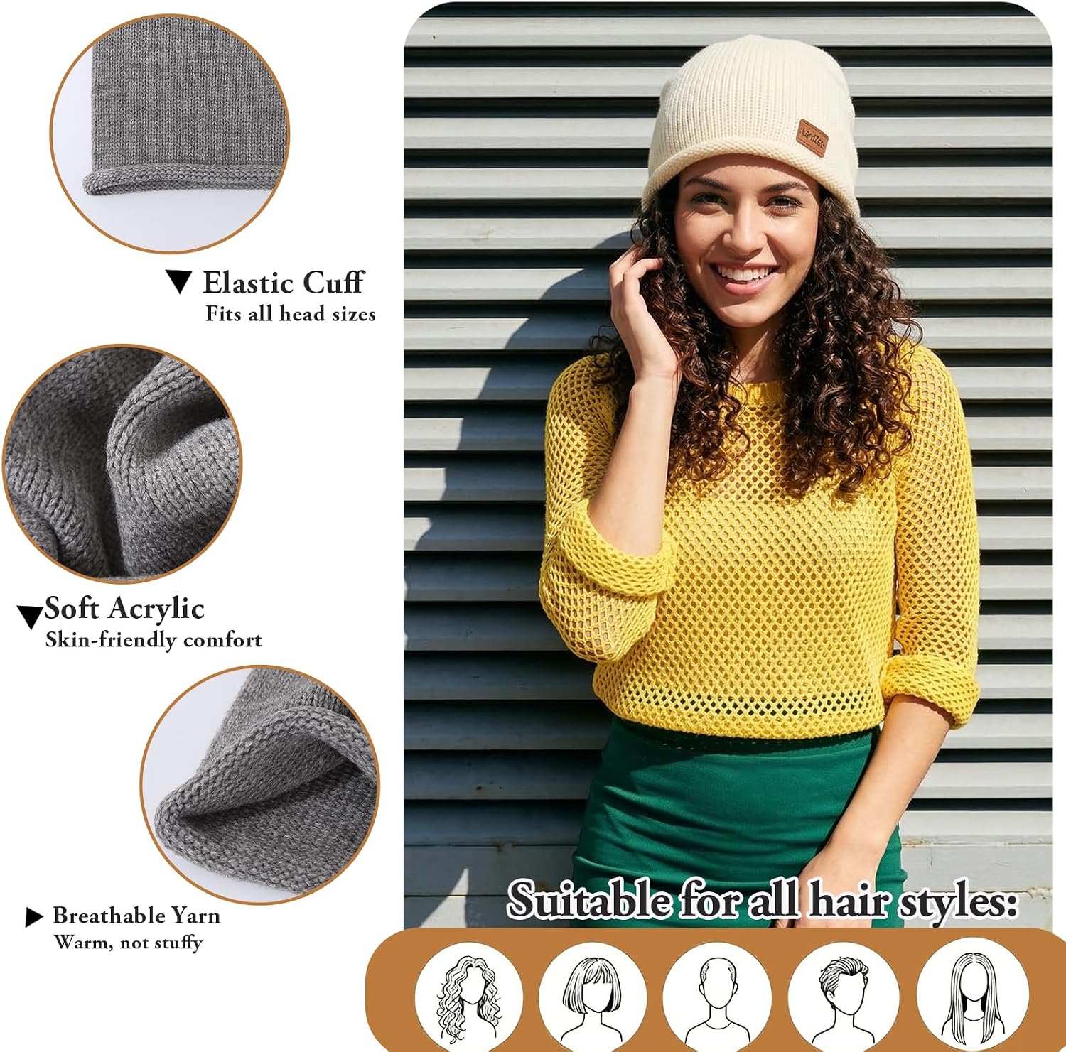 HandZest Unisex Loose Knit Beanie, Lightweight Breathable Spring Fall, Soft Stretchy Daily Outdoor, One Size Fits Most