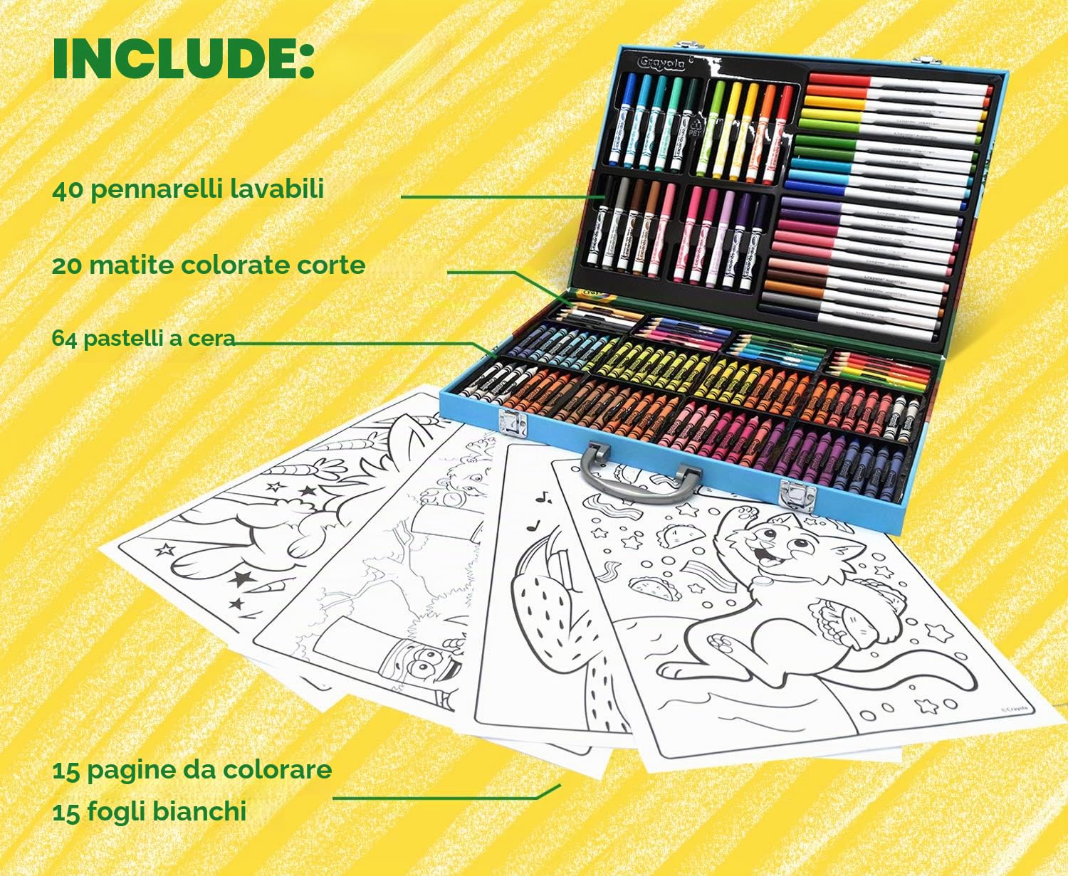 CRAYOLA Valigetta dell'Artista; 155 pezzi, Supertips Pennarelli Lavabili, Regalo per bambini, età 4,5,6+, Attività creative, Matite colorate, Pastelli a cera, Fogli da colorare