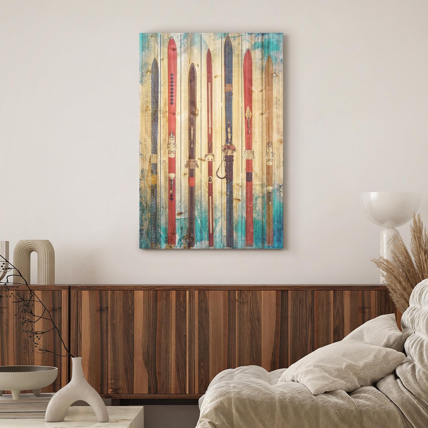 Empire Art Direct "Retro Skis" Fine Art Giclee Printed on Solid Fir Planks Graphic Wall Art,36" x 24" x 1.5", Ready to Hang