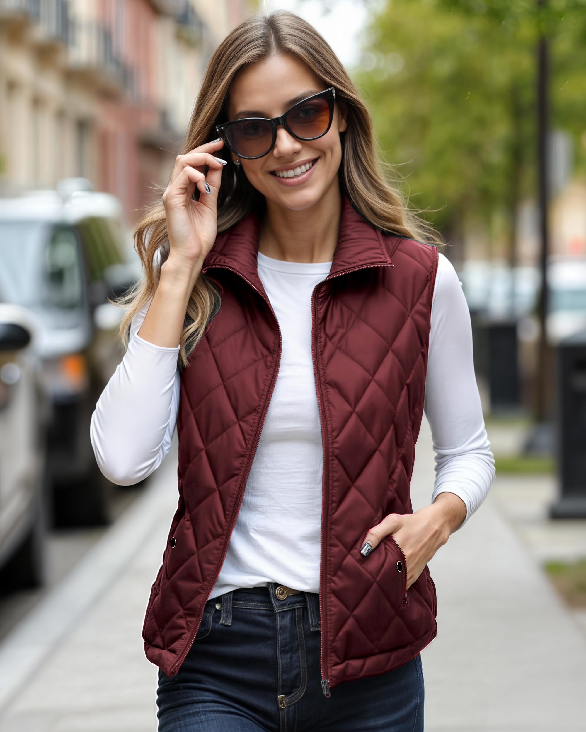 NY Threads Chaleco acolchado para mujer, ajustado, ligero, cuello alto, acolchado, con cremallera