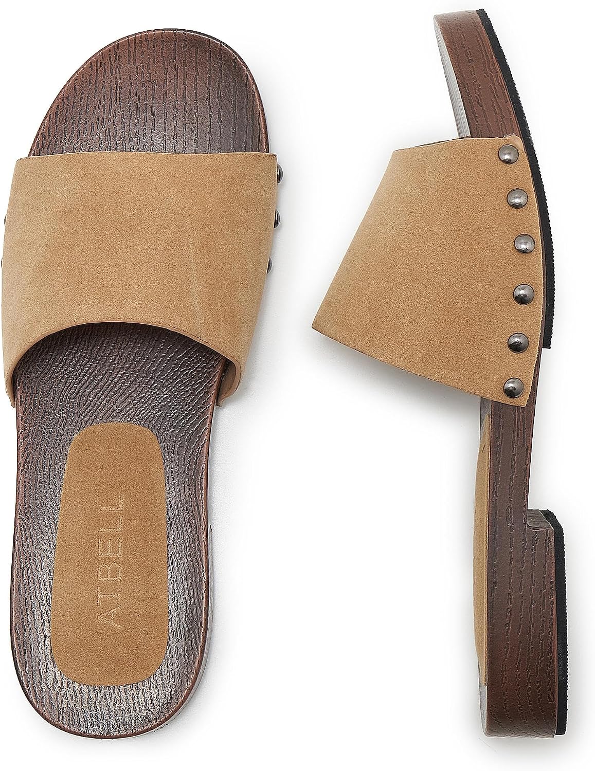 Womens's Wooden Style Block Heel Sandal Open Toe Platform Clogs Rivet Studed Slip On Summer Mules