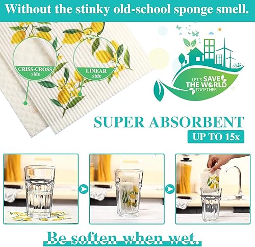 Miniatura 2 de Boao Juego de 6 paños de limpieza de limón para cocina, paños de limpieza, paños absorbentes sin olor, reutilizables, para cocina, manos, paños de